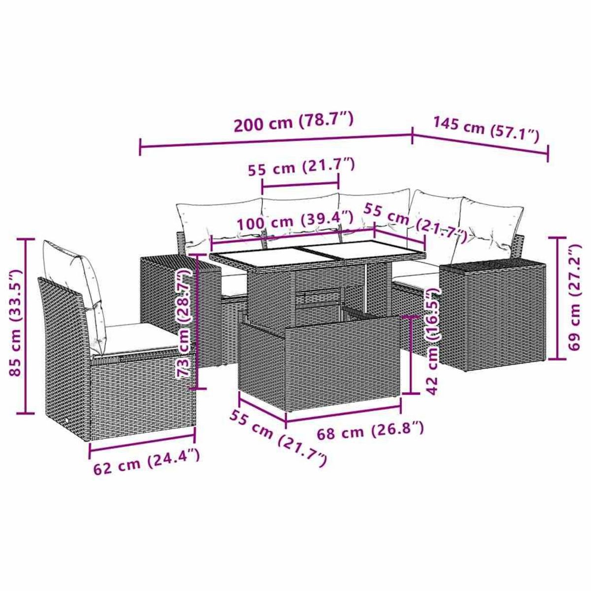 VIDAXL Salon de jardin 6 pcs avec coussins noir resine tressee