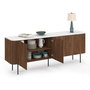 Voir la diapositive 4 : ID MARKET Buffet bas 160 cm MARLA 4 portes effet noyer et lattes et plateau marbre blanc ALASKA