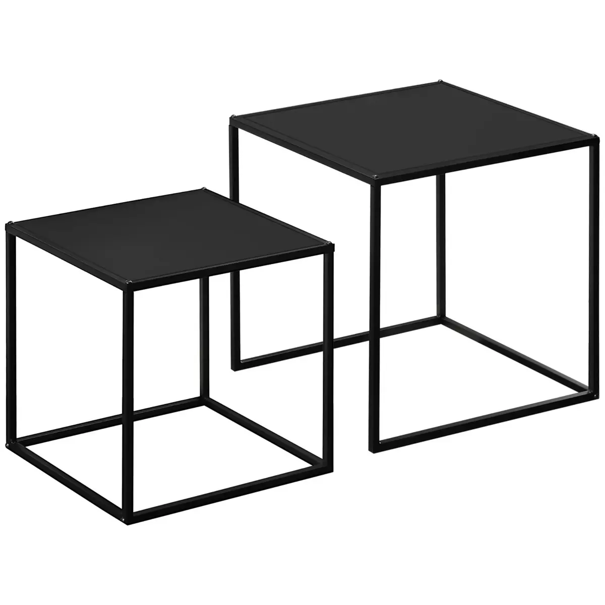 HOMCOM Lot de 2 tables basses gigognes carrées design contemporain encastrable acier noir
