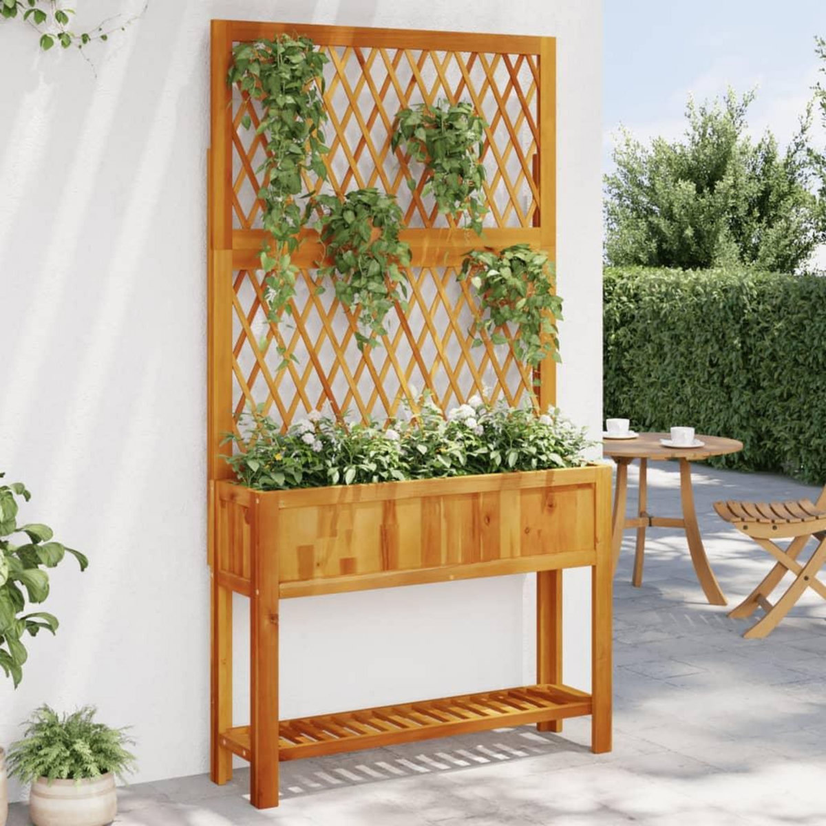 VIDAXL Jardiniere avec treillis et etagere bois massif d'acacia