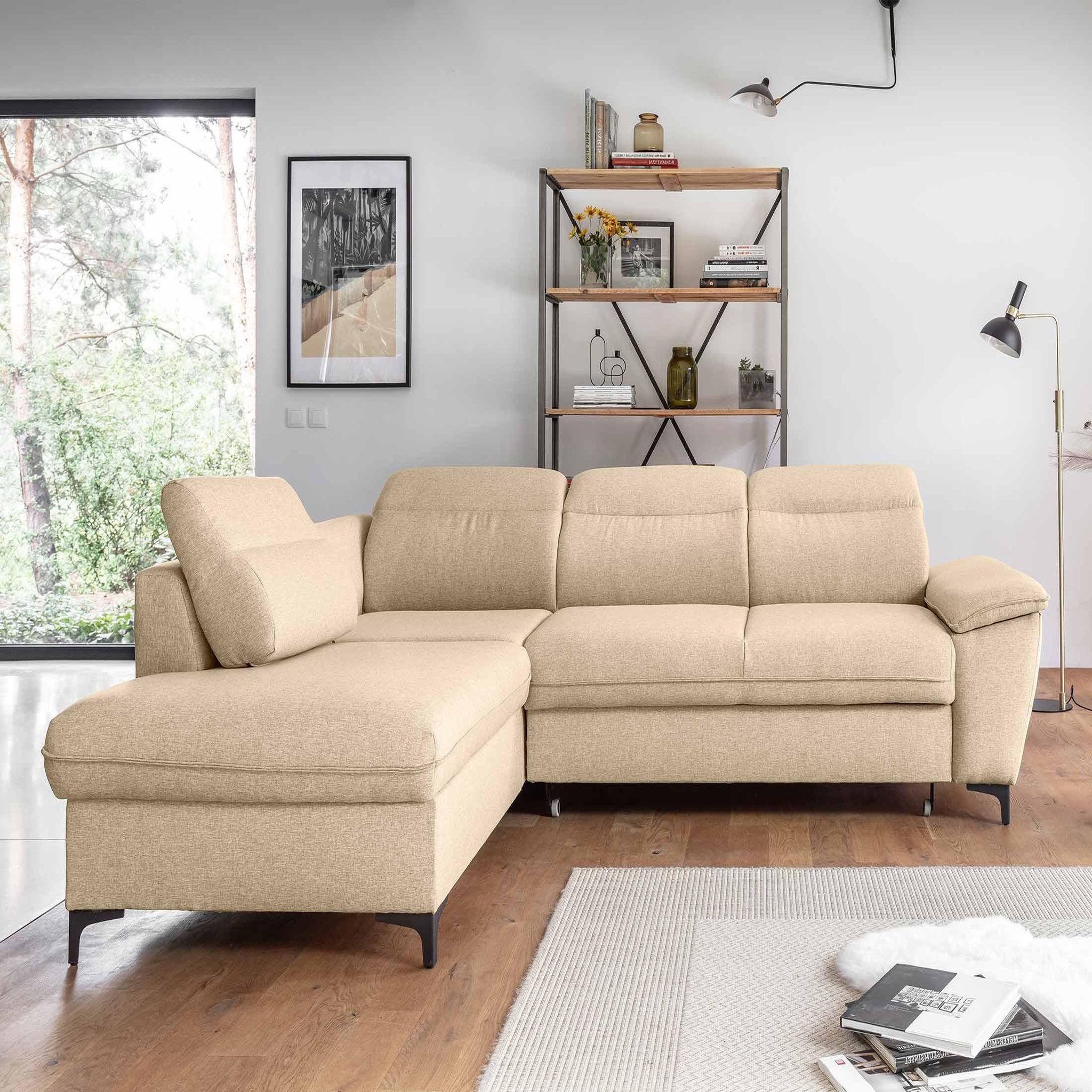Voir la diapositive 6 : BEST MOBILIER Clever - canapé d'angle gauche - 5 places - convertible avec coffre et têtières - en tissu