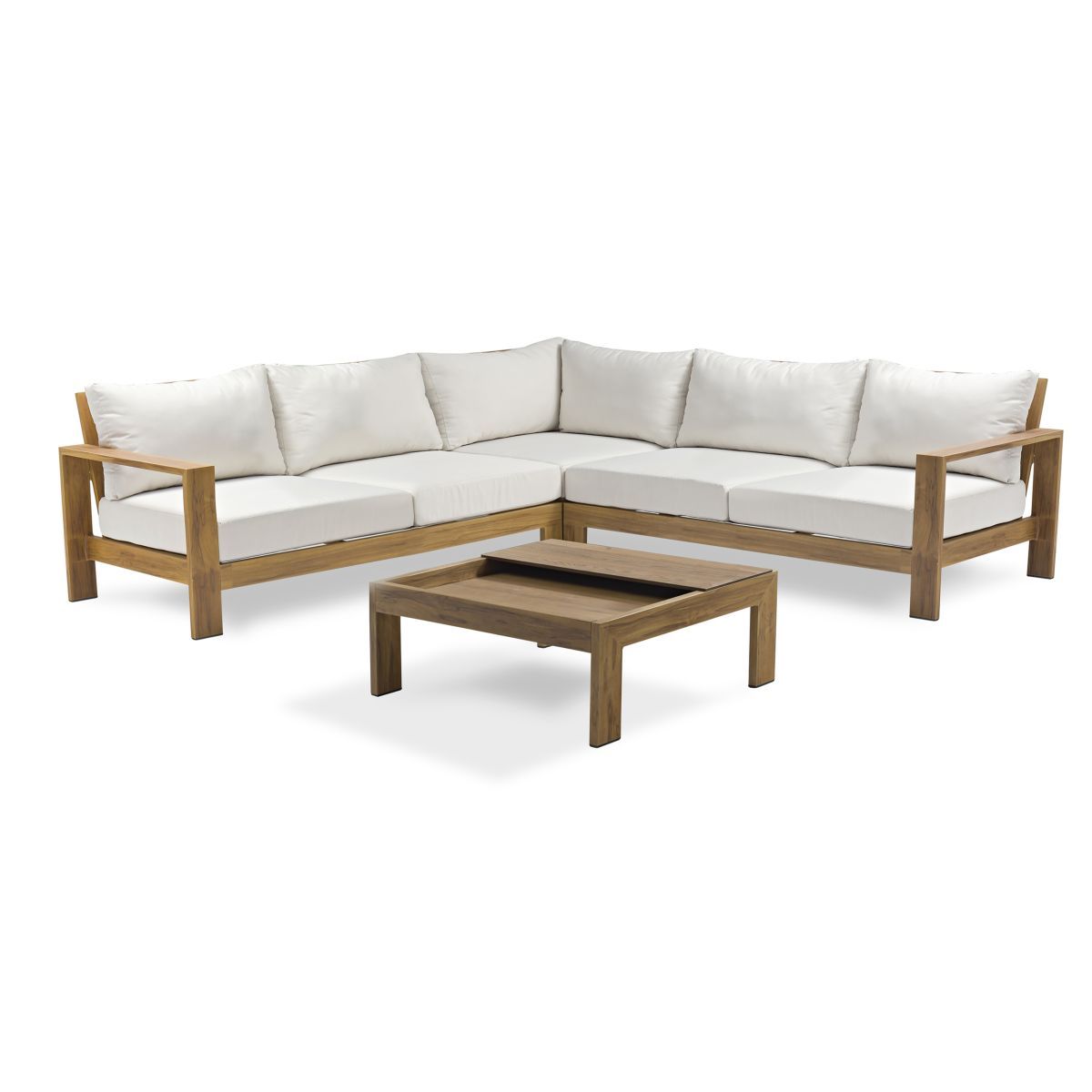 DCB GARDEN Salon bas de jardin - 5 places - Aluminium avec effet bois - MAJORQUE