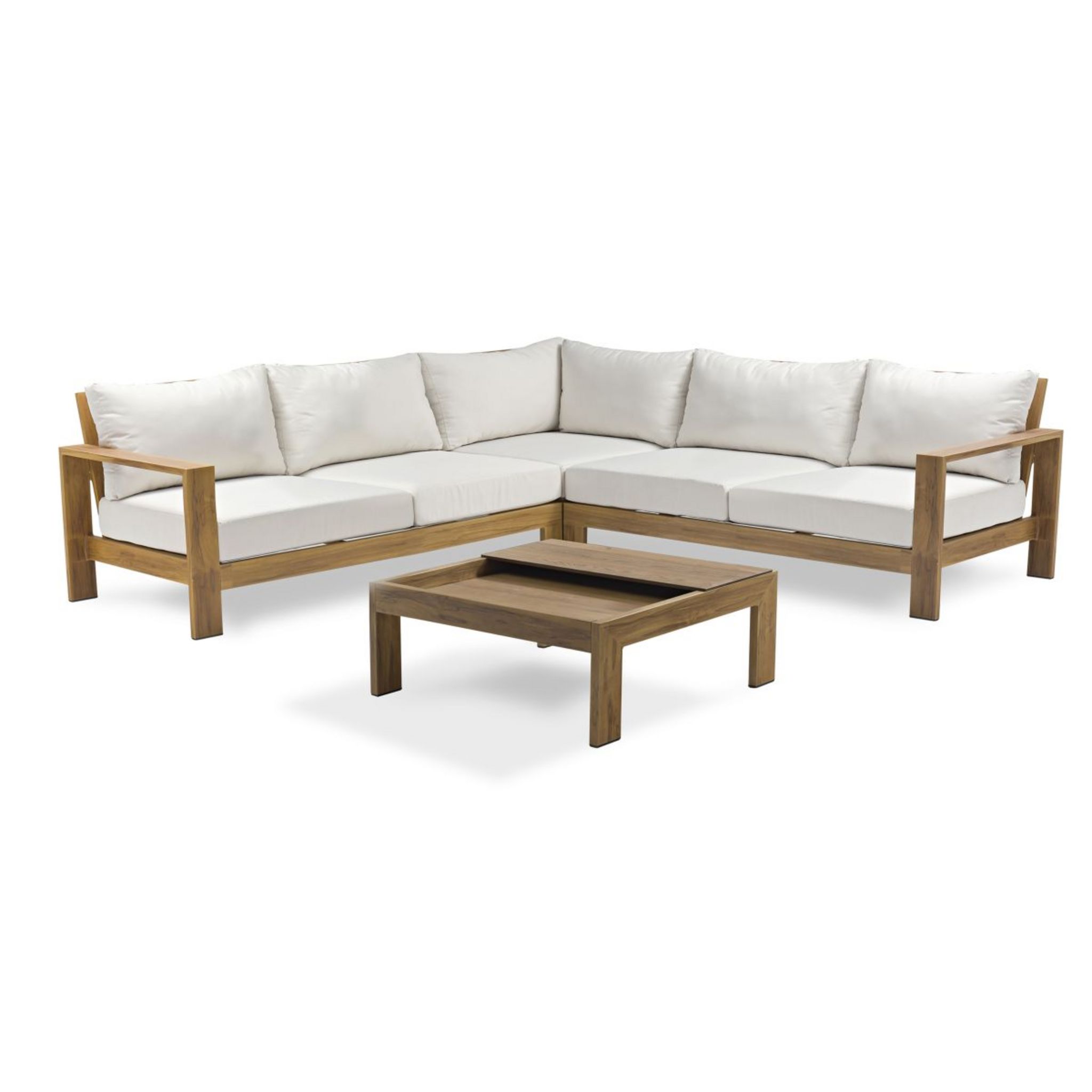 DCB GARDEN Salon bas de jardin - 5 places - Aluminium avec effet bois - MAJORQUE