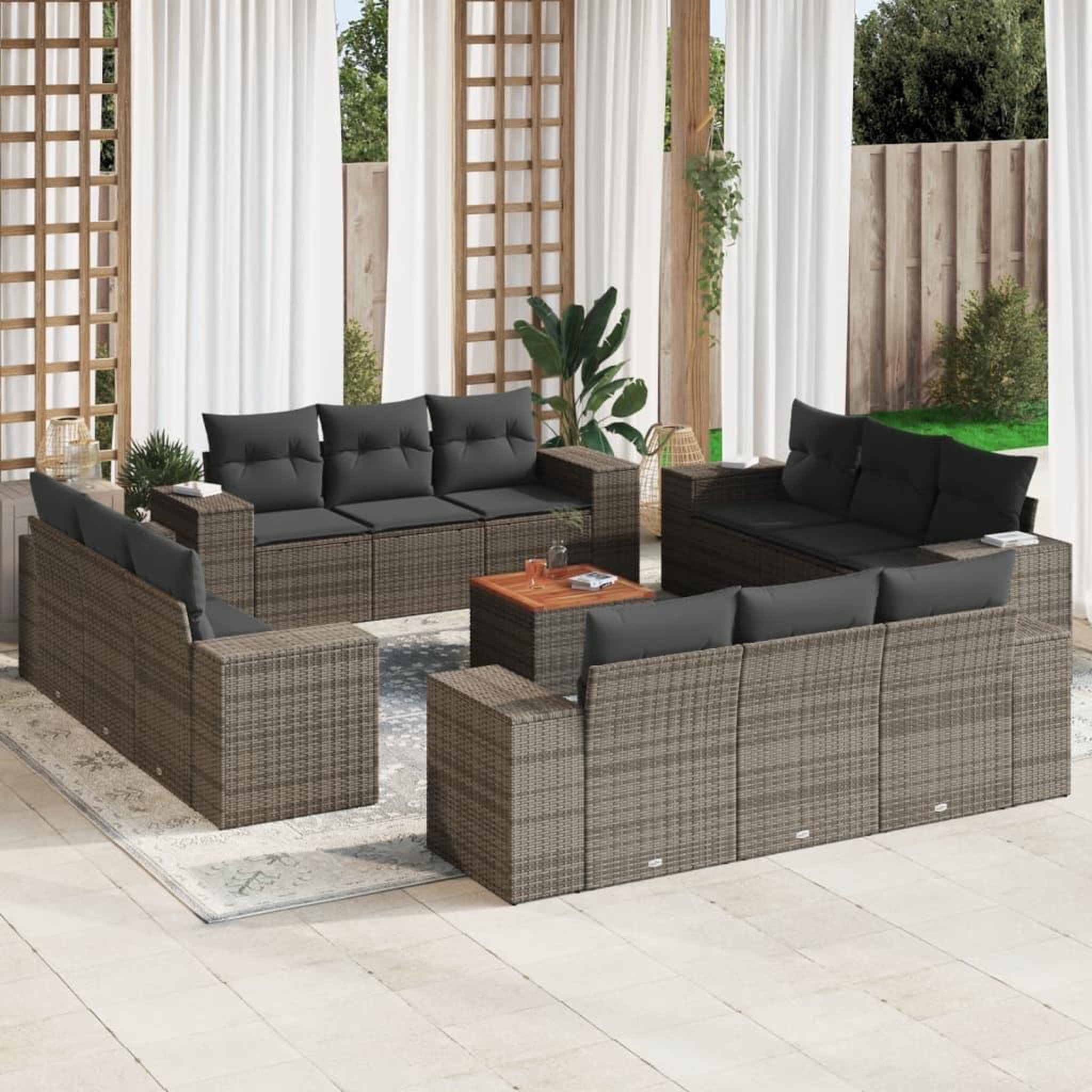 VIDAXL Salon de jardin avec coussins 13 pcs gris resine tressee