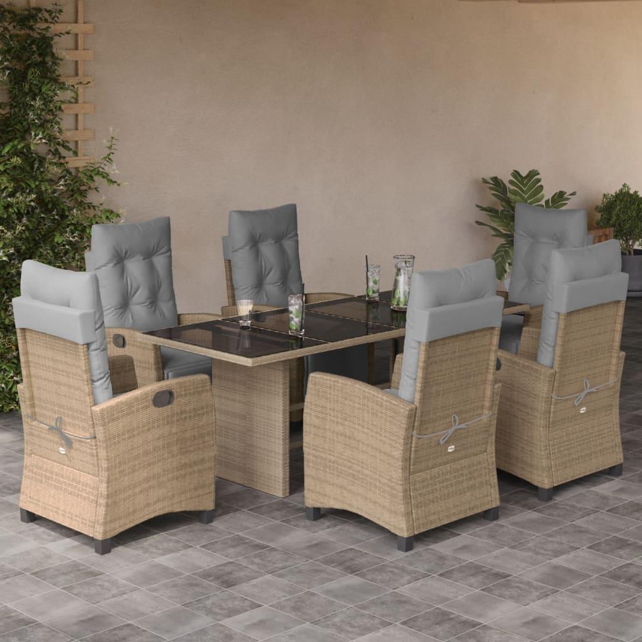 VIDAXL Ensemble a manger de jardin coussins 7 pcs melange beige rotin