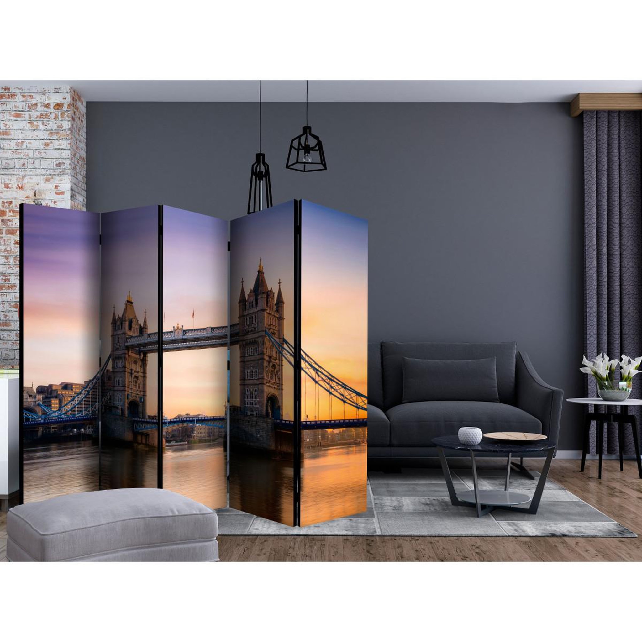 Voir la diapositive 2 : Paris Prix Paravent 5 volets  tower bridge at dawn  172x225cm