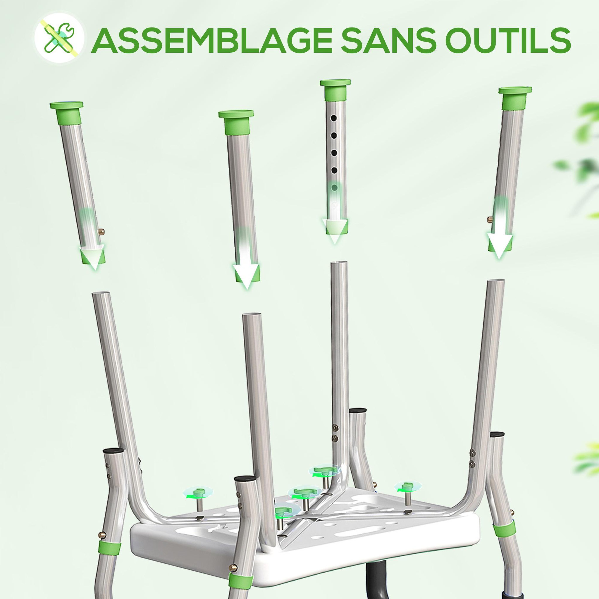 Voir la diapositive 6 : HOMCOM Chaise de douche tabouret de douche antidérapant - hauteur réglable, accoudoirs - alu hdpe vert