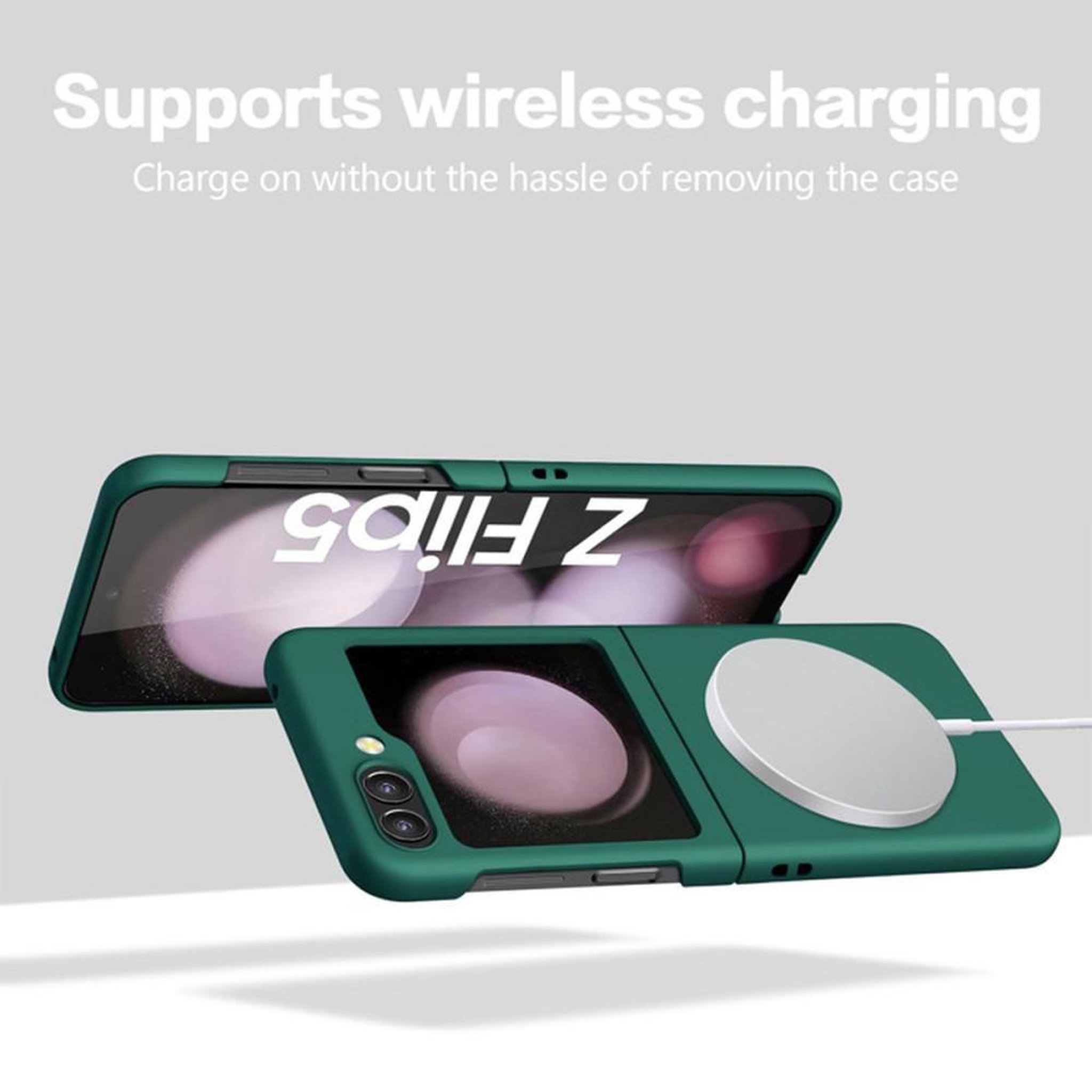 Voir la diapositive 6 : Coque de protection magnétique vert mat avec anneau pour Samsung Galaxy Z Flip 5
