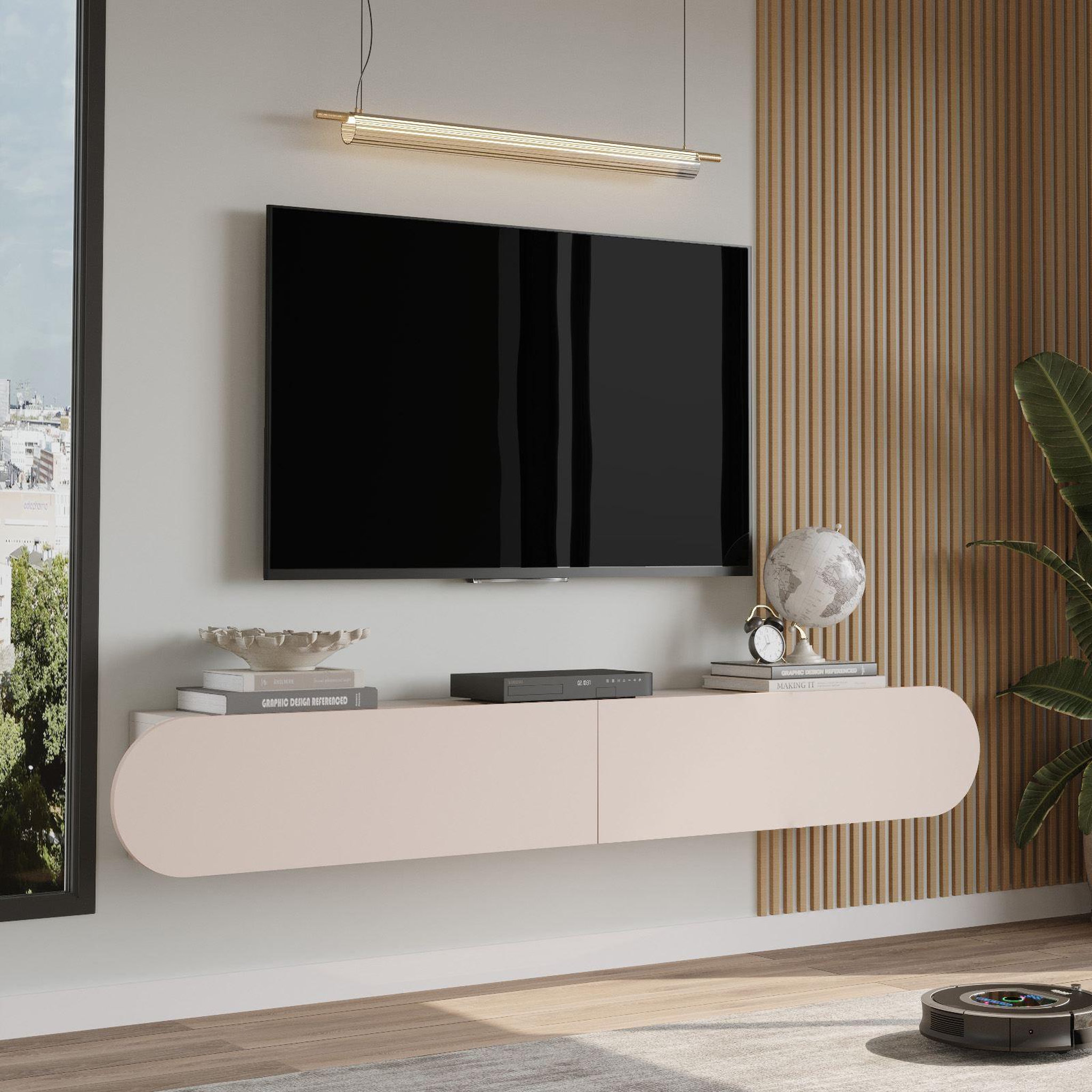 Voir la diapositive 3 : Habitat et Jardin Meuble tv en bois  lum1  - 180 x 31 x 29 cm - crème