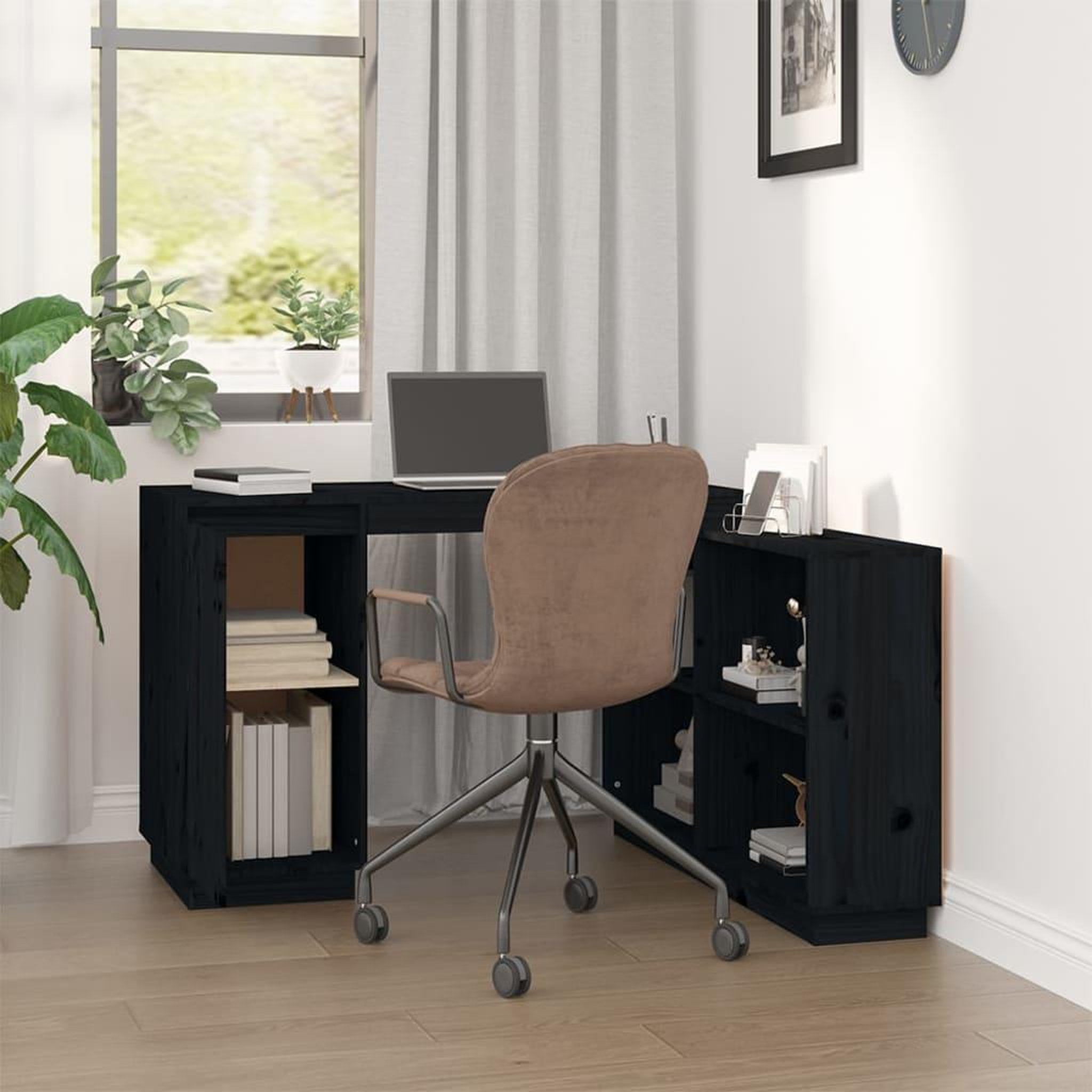 Voir la diapositive 3 : VIDAXL Bureau Noir 110x50x75 cm Bois massif de pin