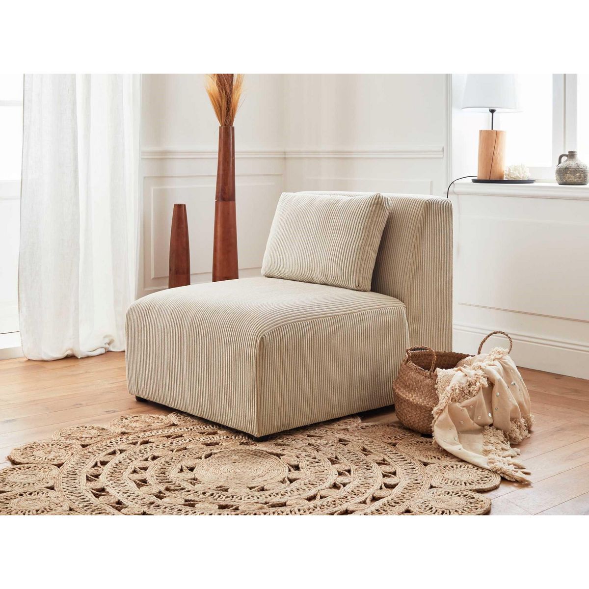 LISA DESIGN Victoire - canapé modulable panoramique d'angle droit - 7 places - en velours côtelé