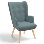 ID MARKET Fauteuil scandinave IVAR en tissu vert eucalyptus