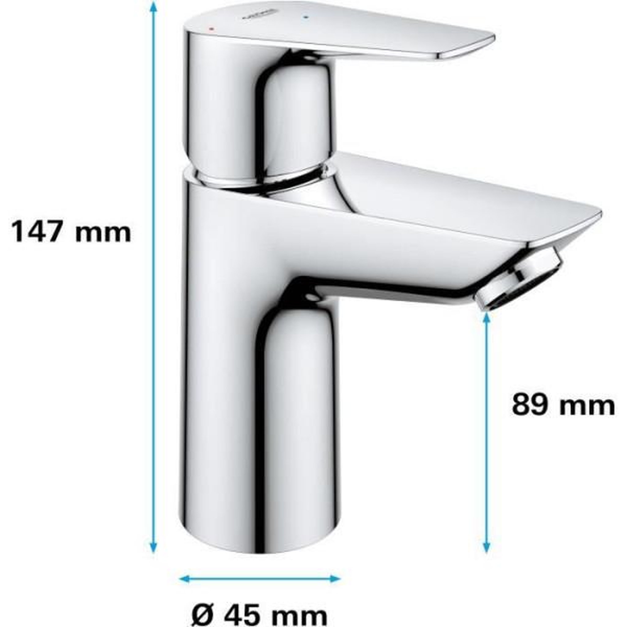 Voir la diapositive 5 : Grohe Mitigeur lavabo salle de bains - grohe - monotrou - chromé - economie d'eau