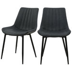 MAISON PAVANE Lot de 2 chaises en cuir synthétique gris foncé et métal noir-Killi