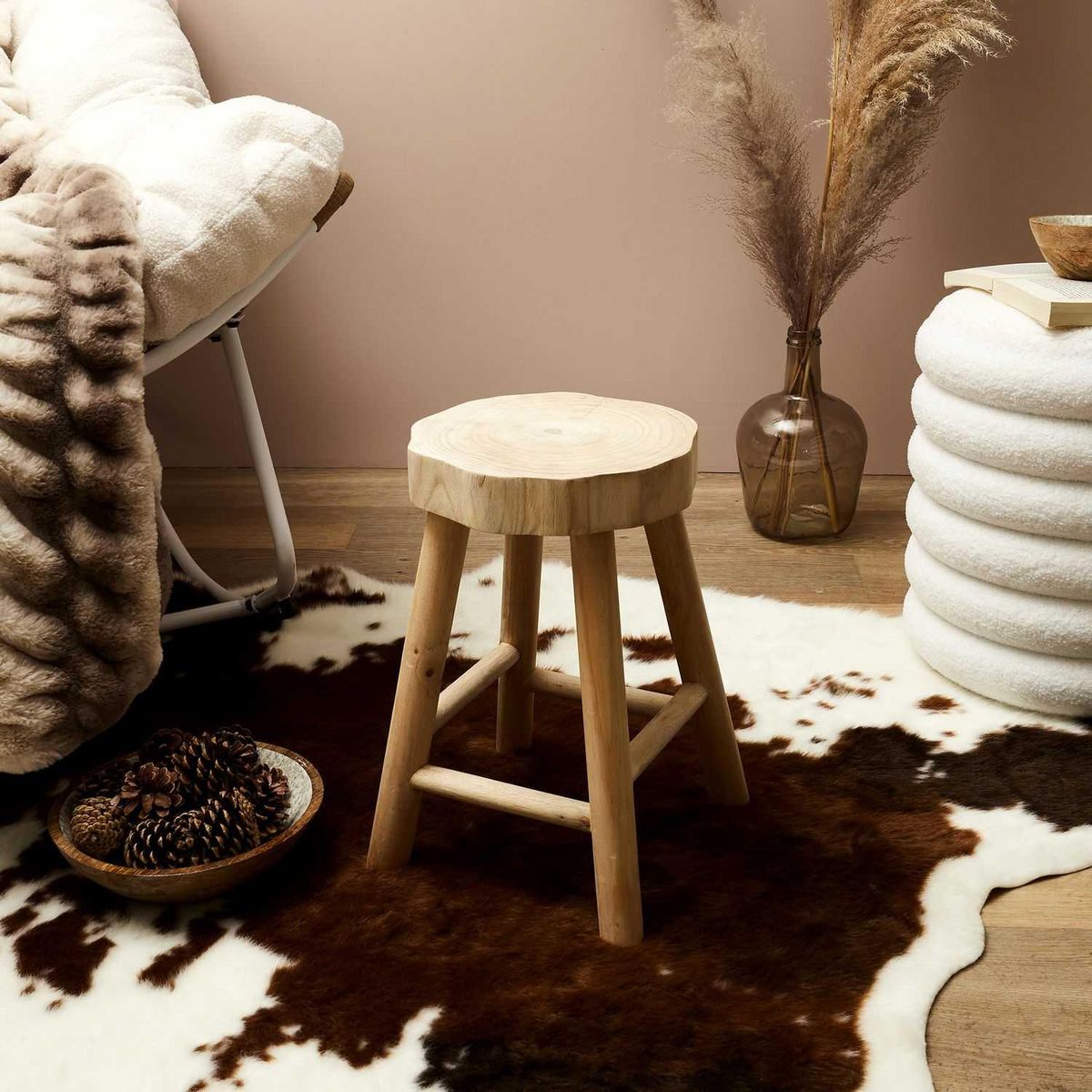 TOILINUX Lot de 2 Tabourets Harald en Paulownia h.40 cm - Beige