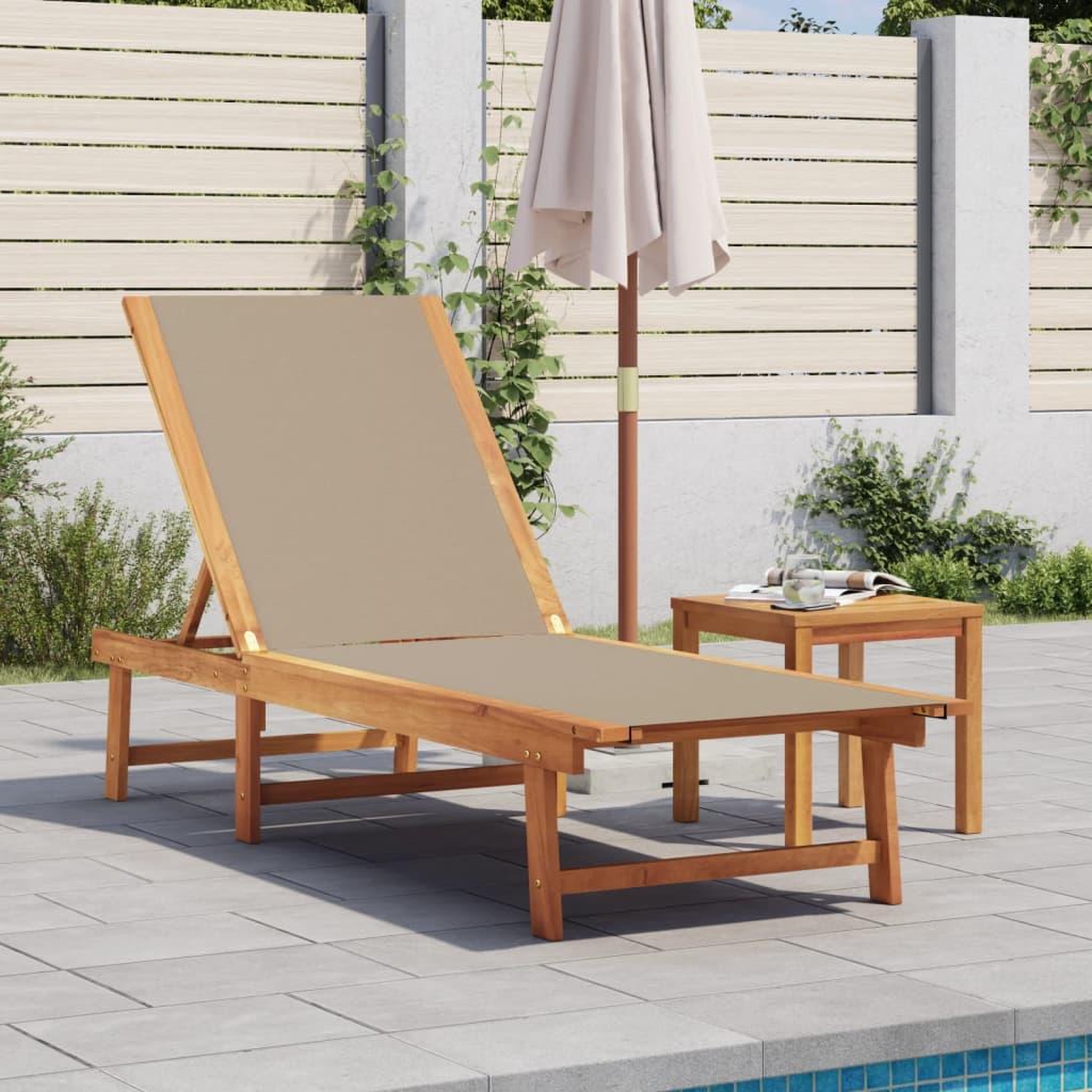 VIDAXL Chaise longue taupe bois d'acacia solide et textilene
