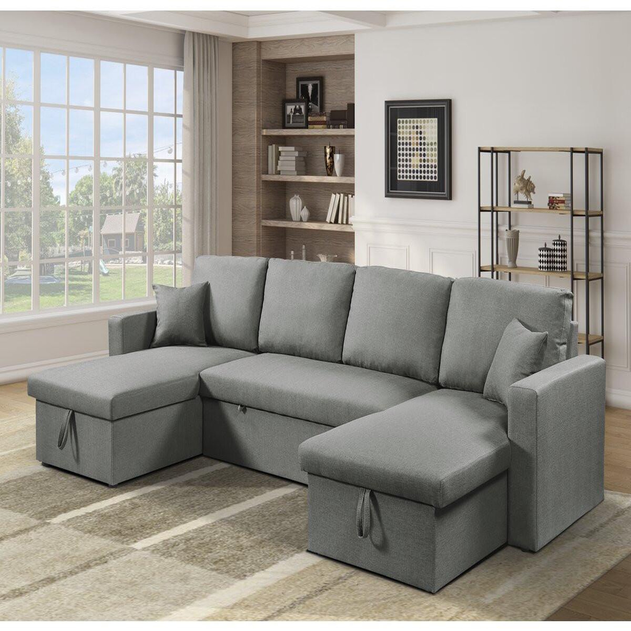 Voir la diapositive 2 : Habitat et Jardin Canapé d'angle panoramique convertible en tissu  alain  - 4 places - gris