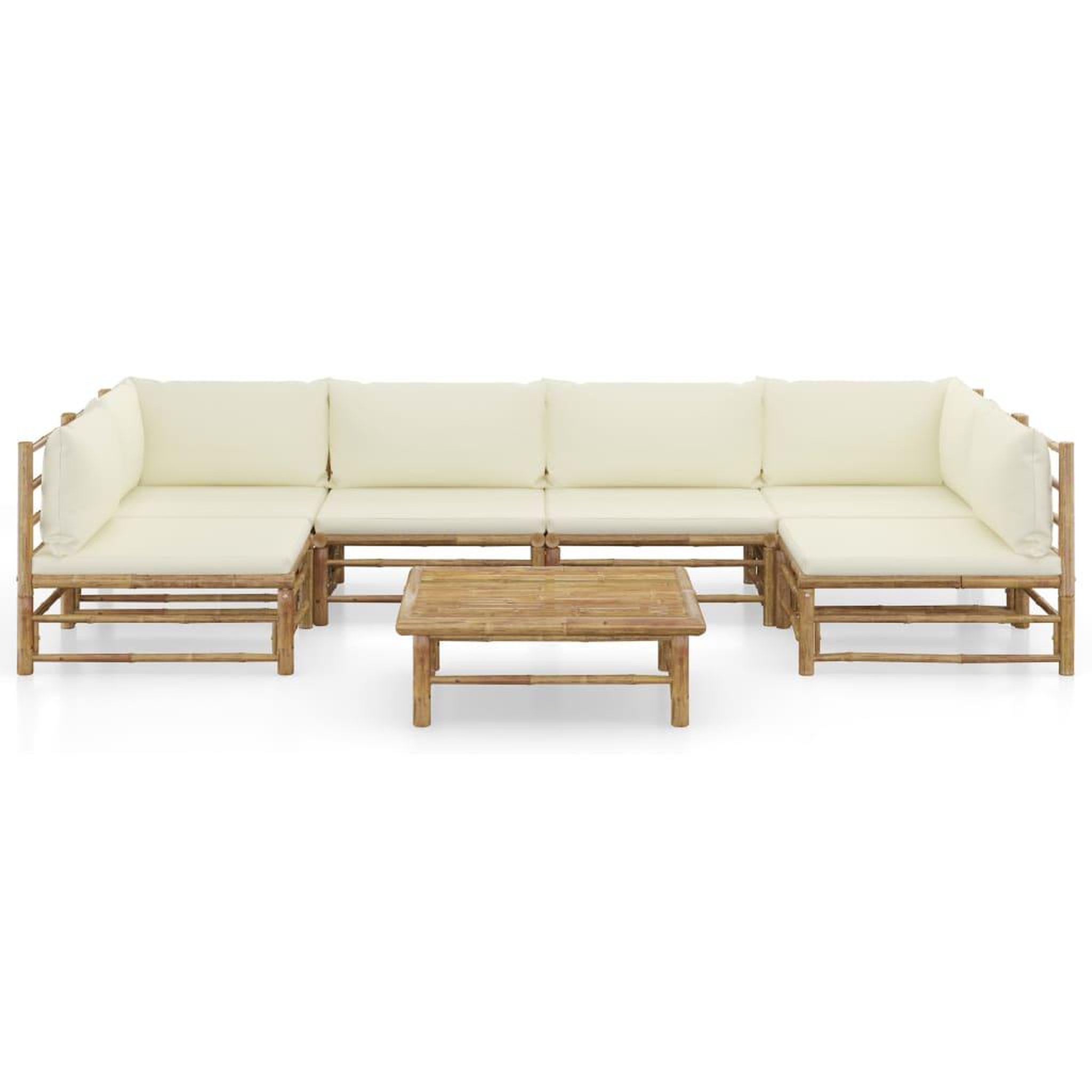 Voir la diapositive 2 : VIDAXL Salon de jardin 7 pcs avec coussins blanc creme bambou