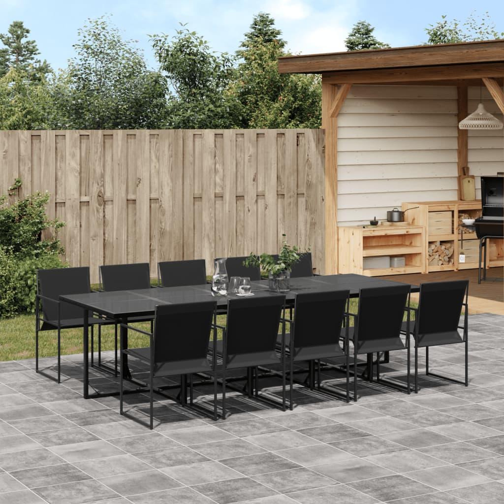 VIDAXL Ensemble a manger de jardin 11 pcs noir textilene