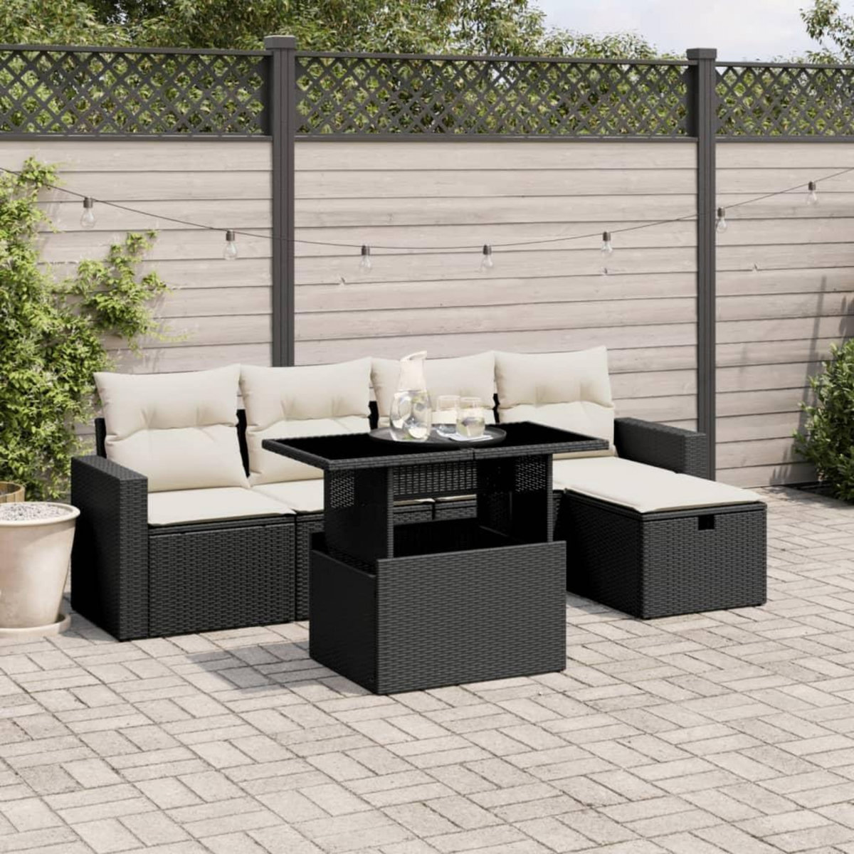 VIDAXL Salon de jardin 6 pcs avec coussins noir resine tressee