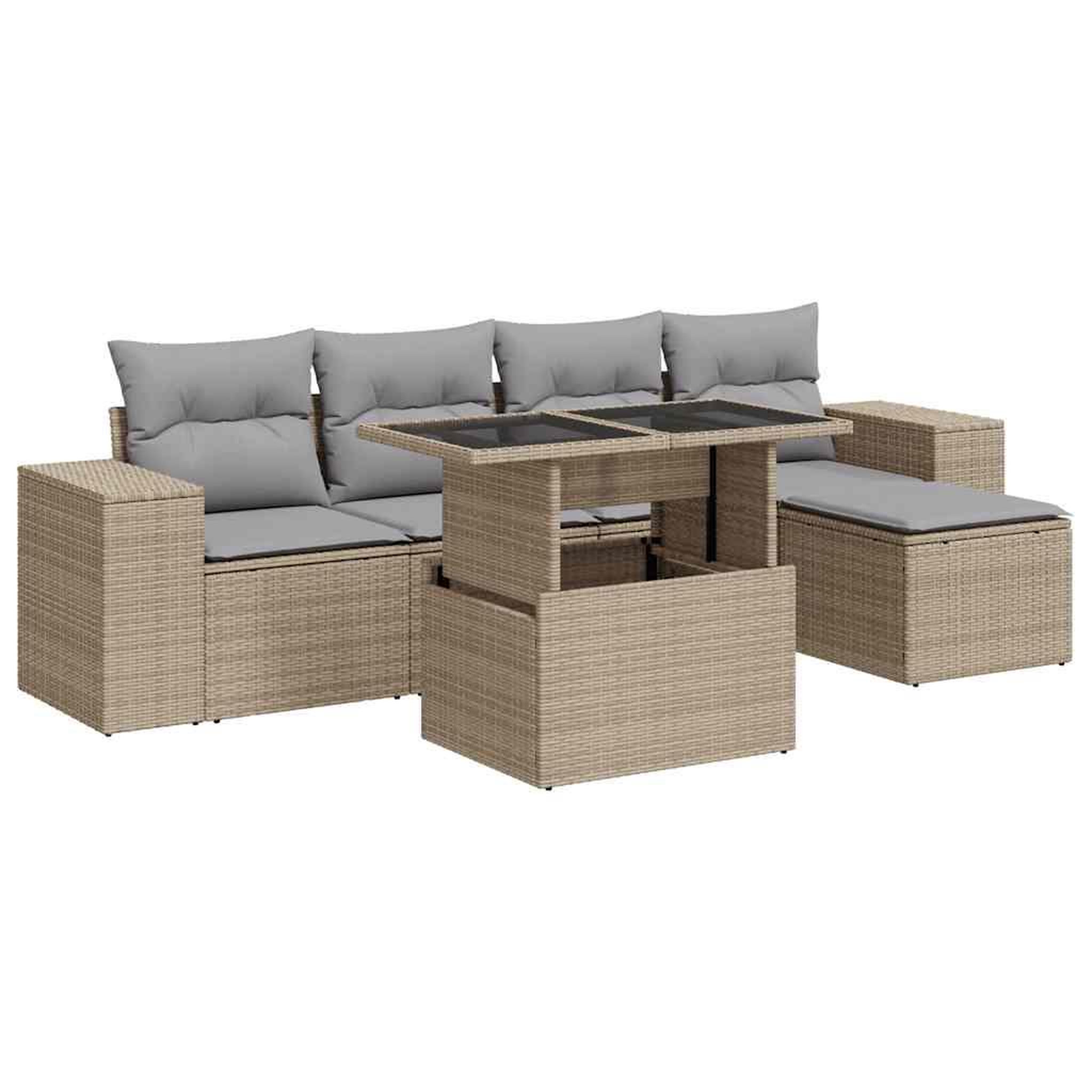 Voir la diapositive 2 : VIDAXL Salon de jardin avec coussins 6 pcs beige resine tressee