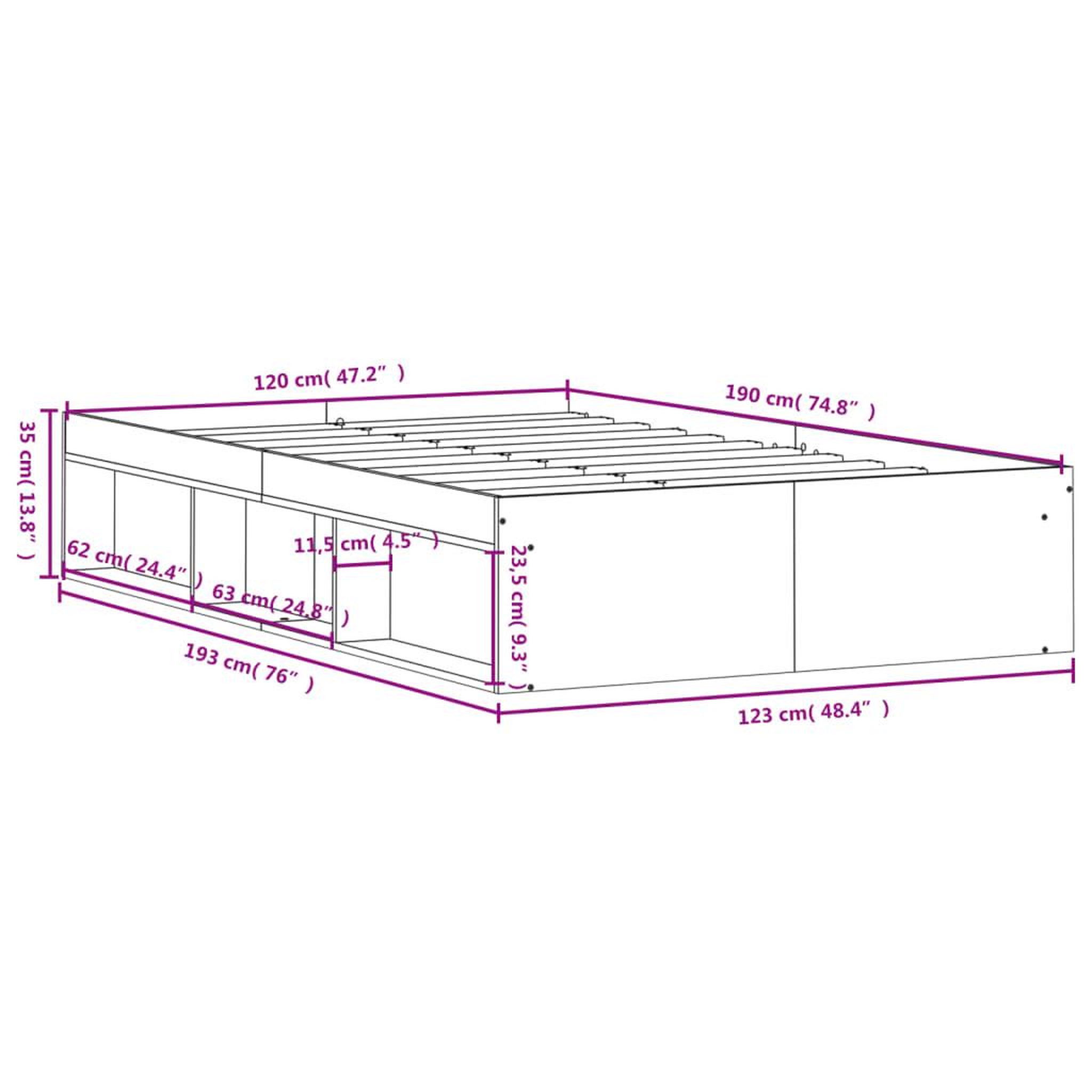 Voir la diapositive 6 : VIDAXL Cadre de lit sans matelas gris beton 120x190 cm