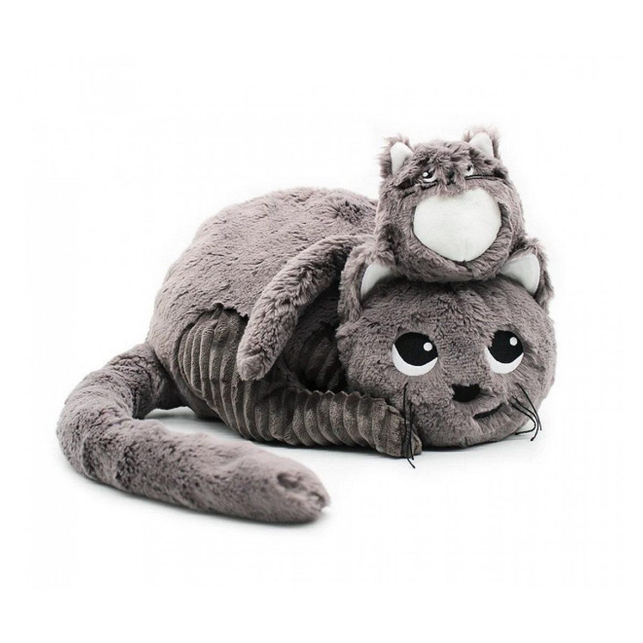 Globe Trotoys Peluche chat miaou maman et son bébé gris