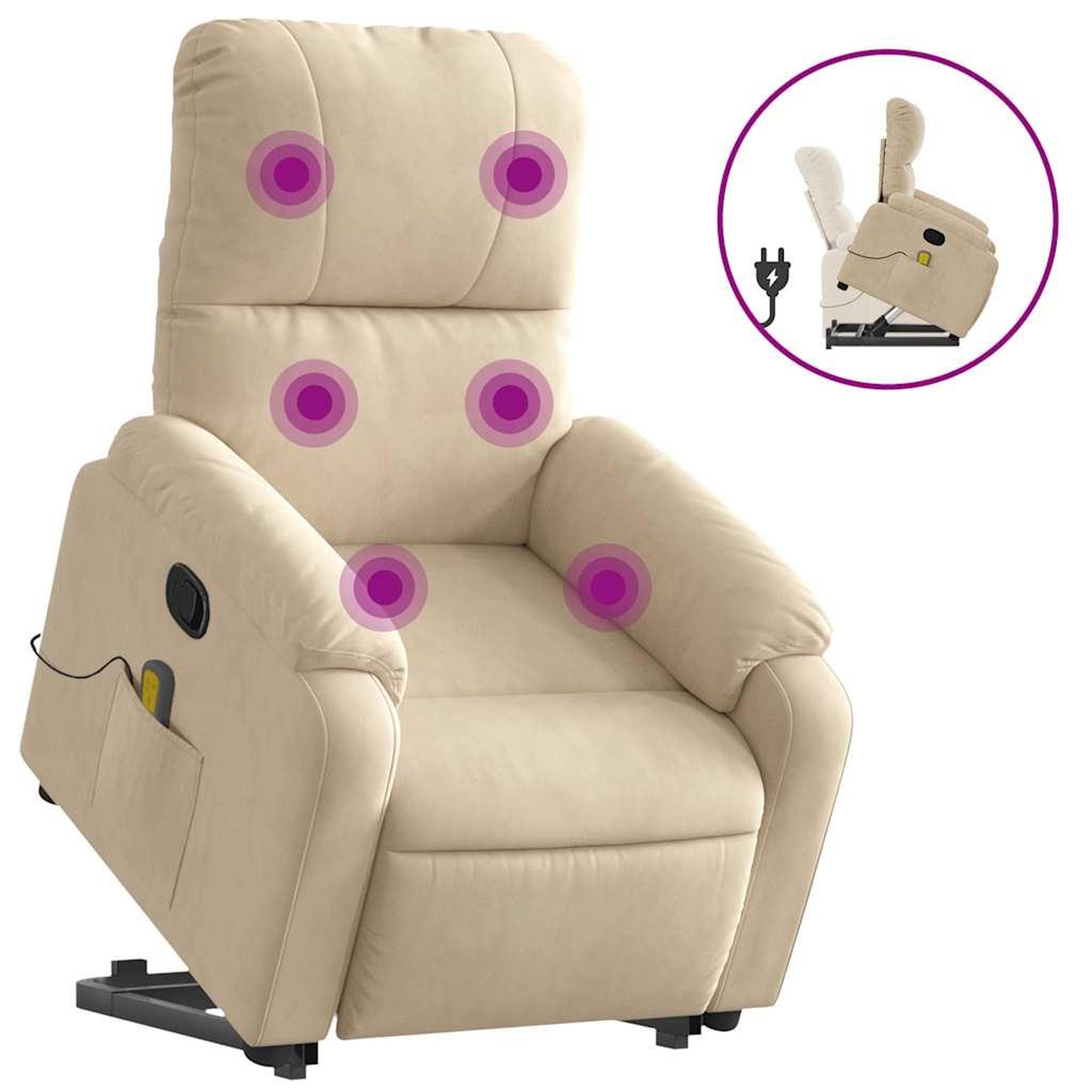 Voir la diapositive 2 : VIDAXL Fauteuil inclinable de massage creme tissu microfibre