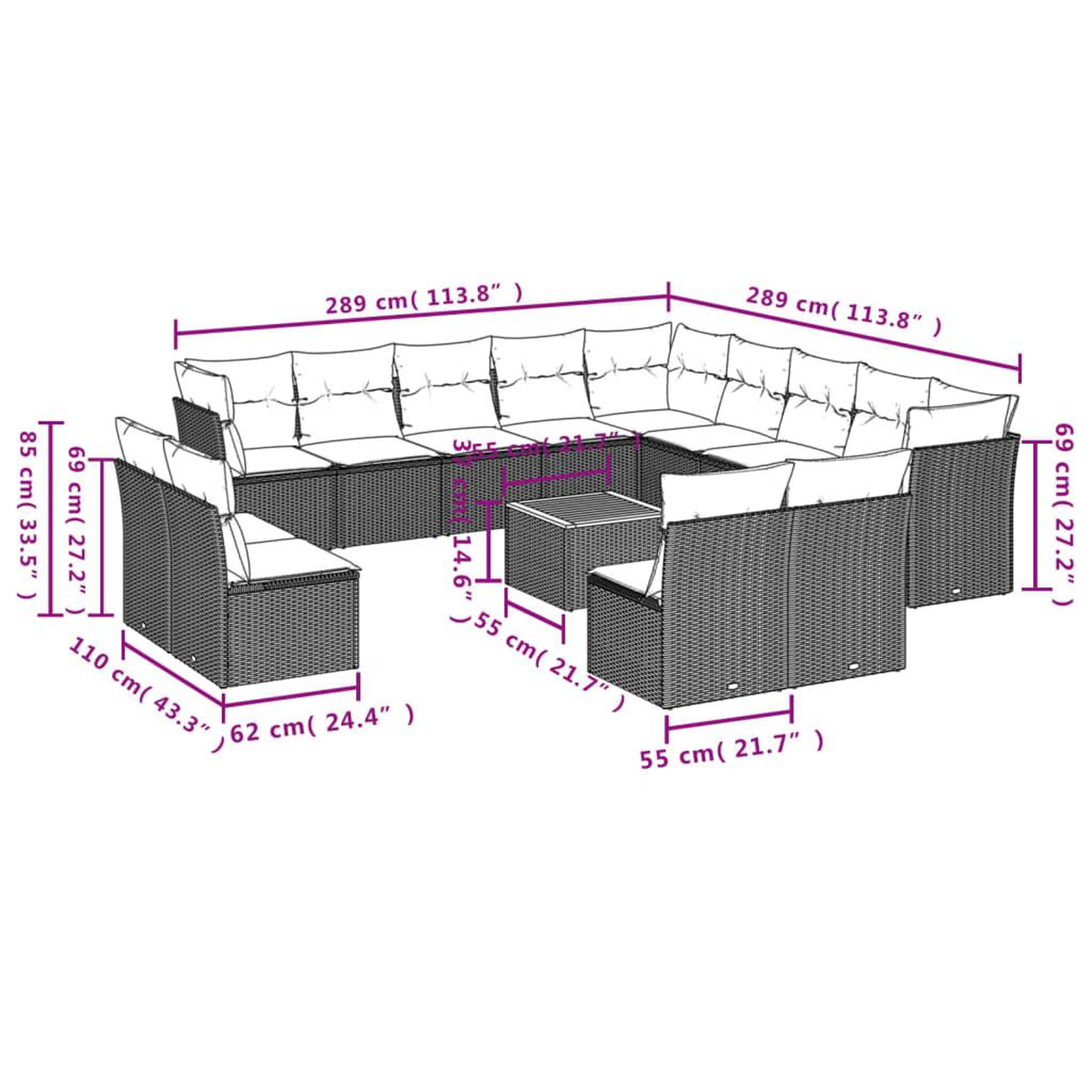 Voir la diapositive 6 : VIDAXL Salon de jardin avec coussins 14 pcs noir resine tressee