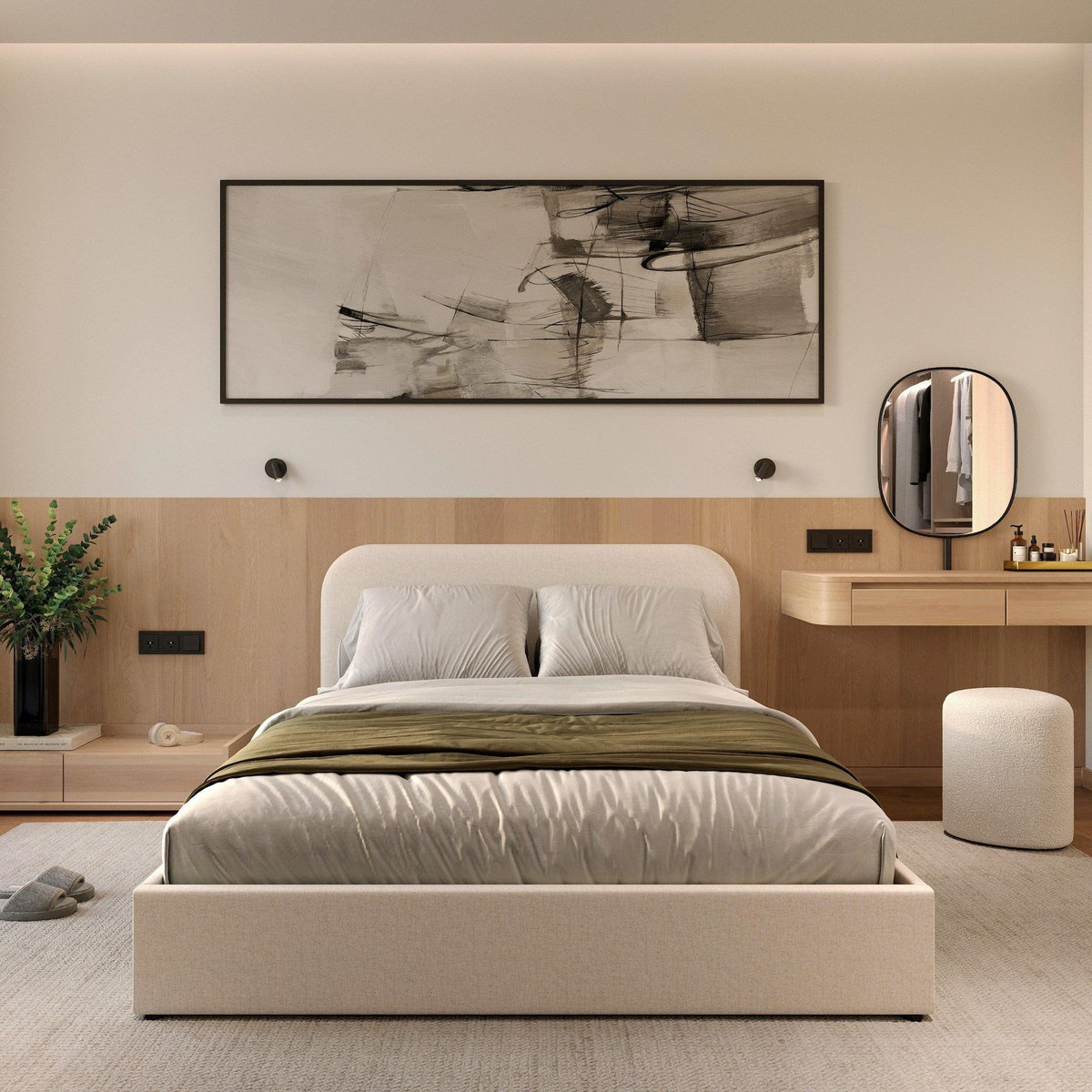 Rendez vous déco Lit double avec coffre 140x190 cm en tissu gris/beige - Tilly