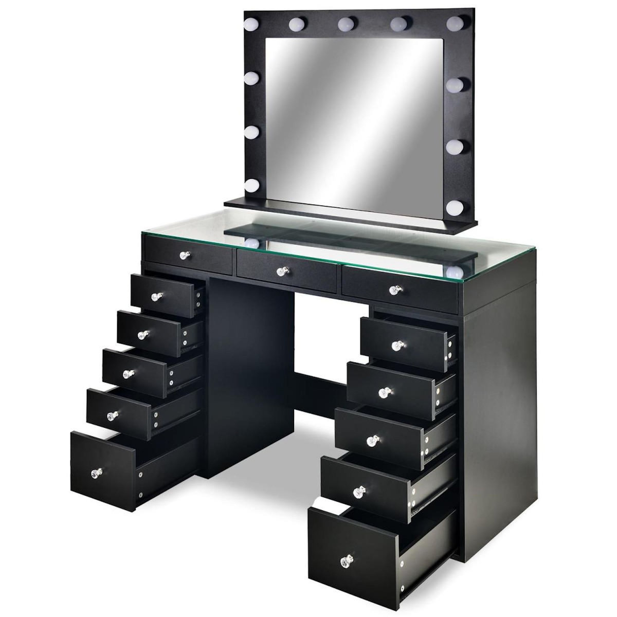 Paris Prix Coiffeuse Avec 13 Tiroirs & Miroir  Beauté  120cm Noir