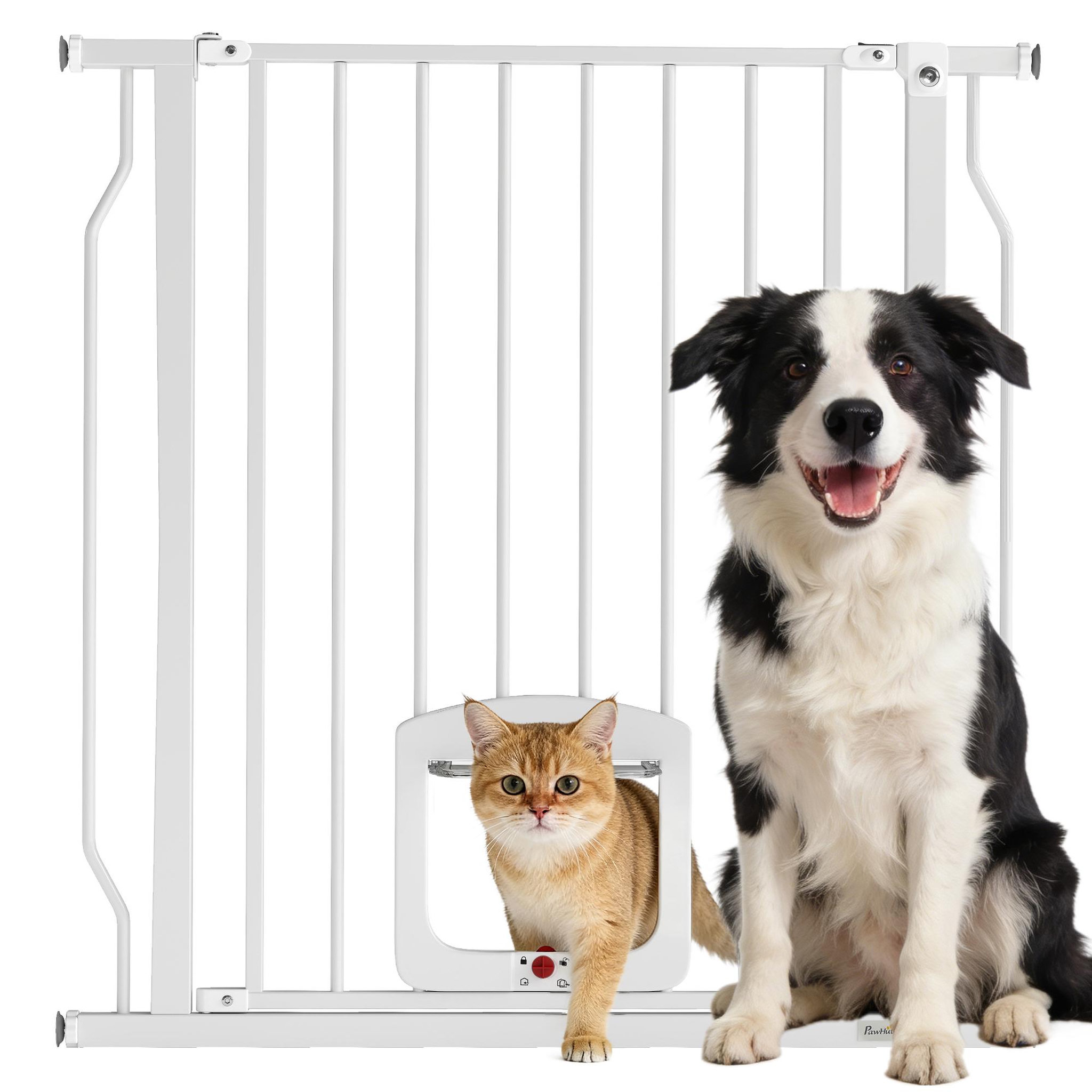 PAWHUT Barrière de sécurité chien extensible 75-85 cm fixation par pression sans percer h.76 cm blanc