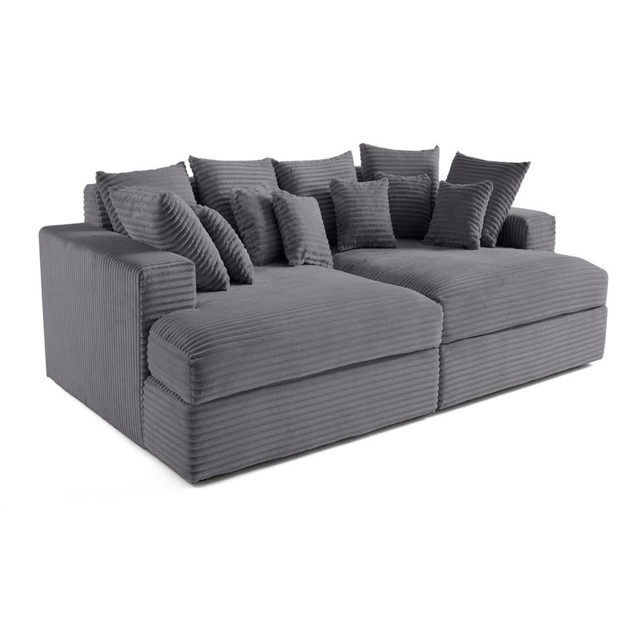 Voir la diapositive 4 : LISA DESIGN Collins - canapé droit 4 places avec double méridienne - assise profonde - velours côtelé grosses côtes