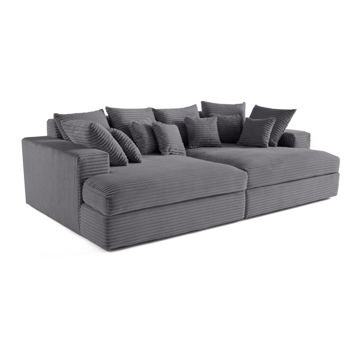 LISA DESIGN Collins - canapé droit 4 places avec double méridienne - assise profonde - velours côtelé grosses côtes