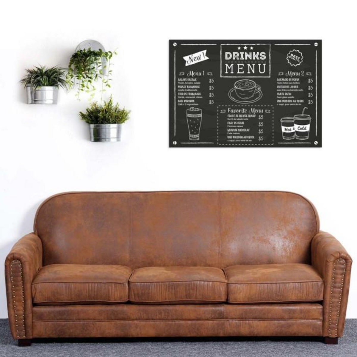 Paris Prix Canapé Club Vintage  Balista  195cm Marron