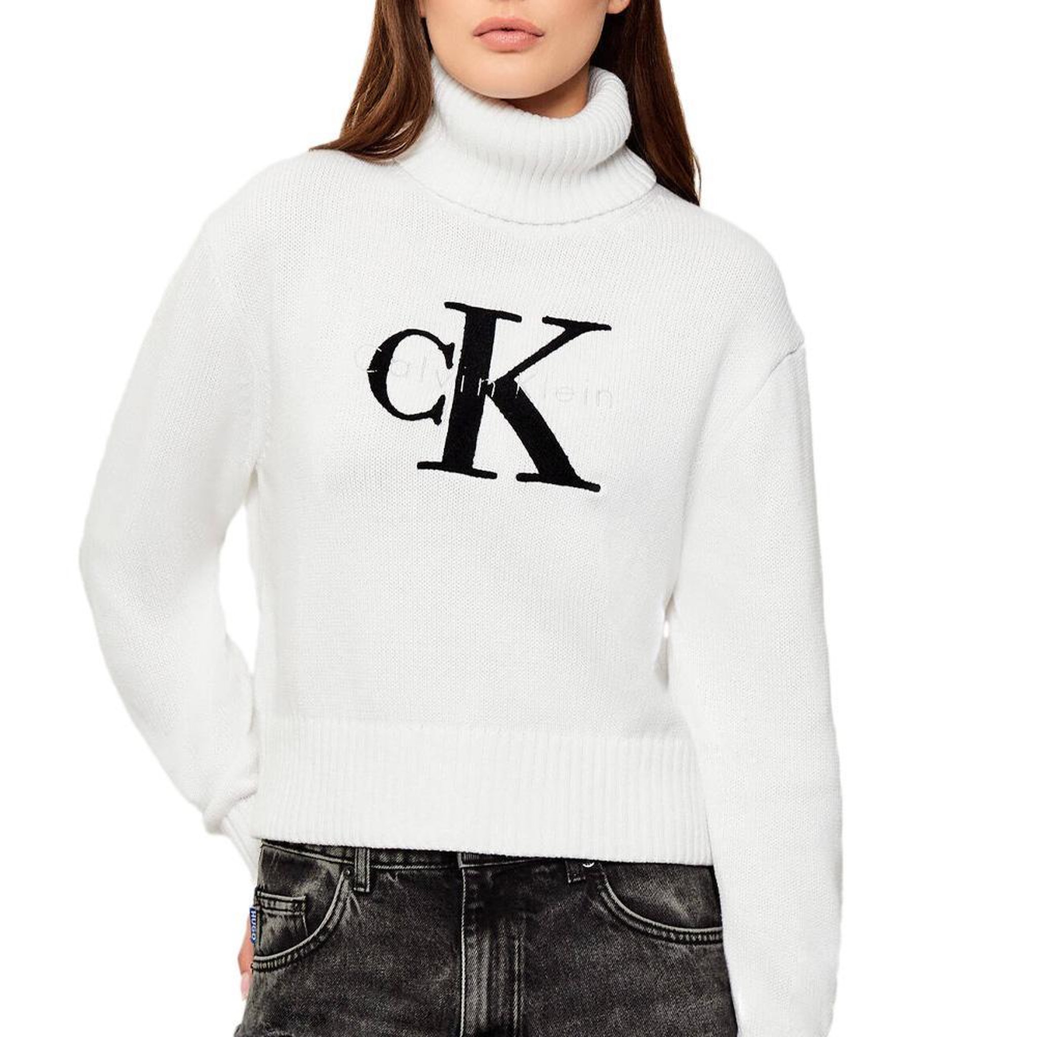 CALVIN KLEIN JEANS Pull Blanc Femme Calvin Klein Jeans Chenille. Coloris disponibles : Blanc