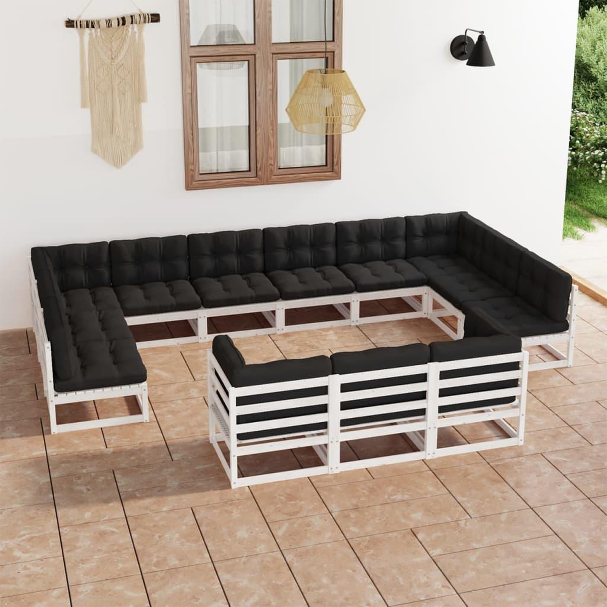 Voir la diapositive 1 : VIDAXL Salon de jardin 13 pcs avec coussins Blanc Bois de pin massif
