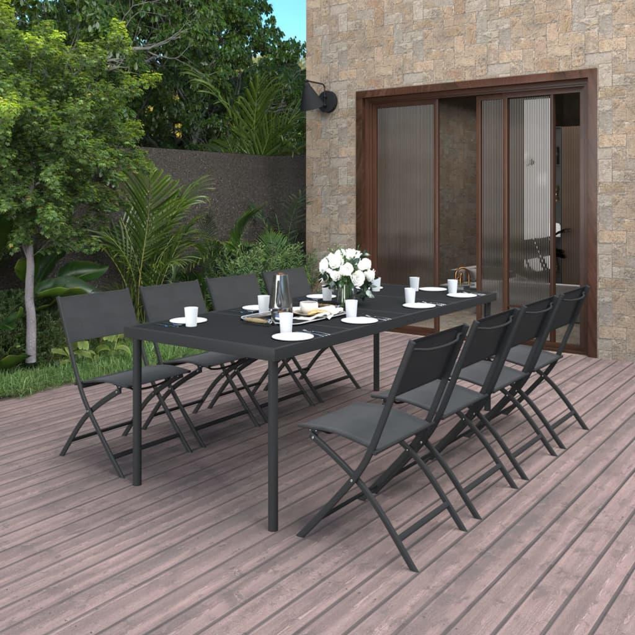Voir la diapositive 1 : VIDAXL Mobilier de salle a manger d'exterieur 9 pcs Acier