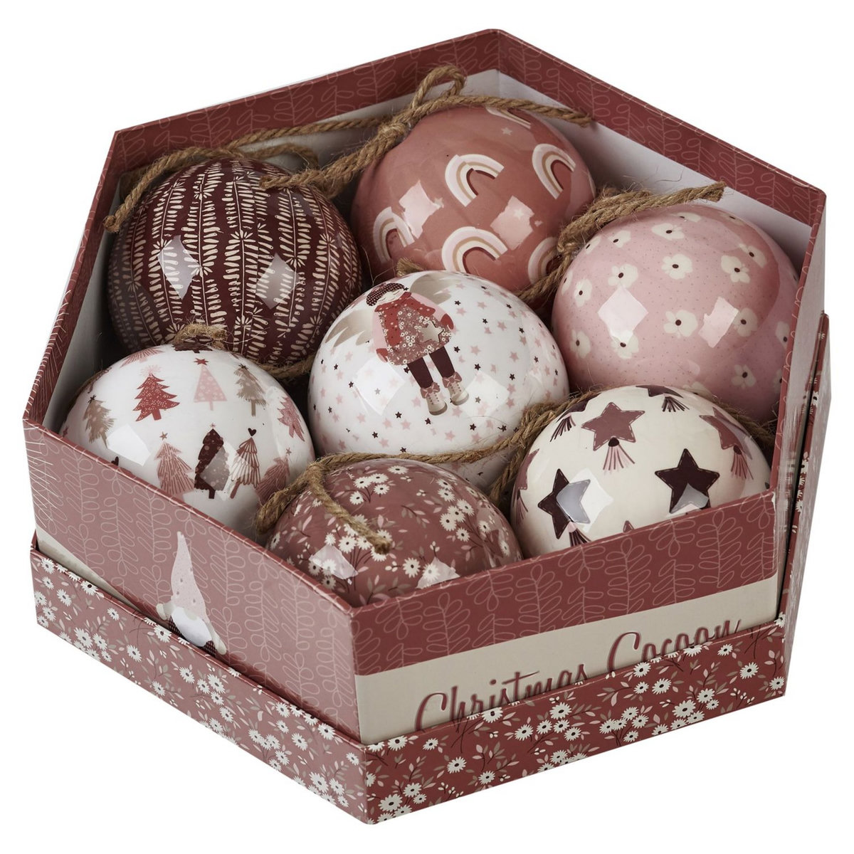 ACTUEL Lot de 7 boules de Noël Biche7,5CM