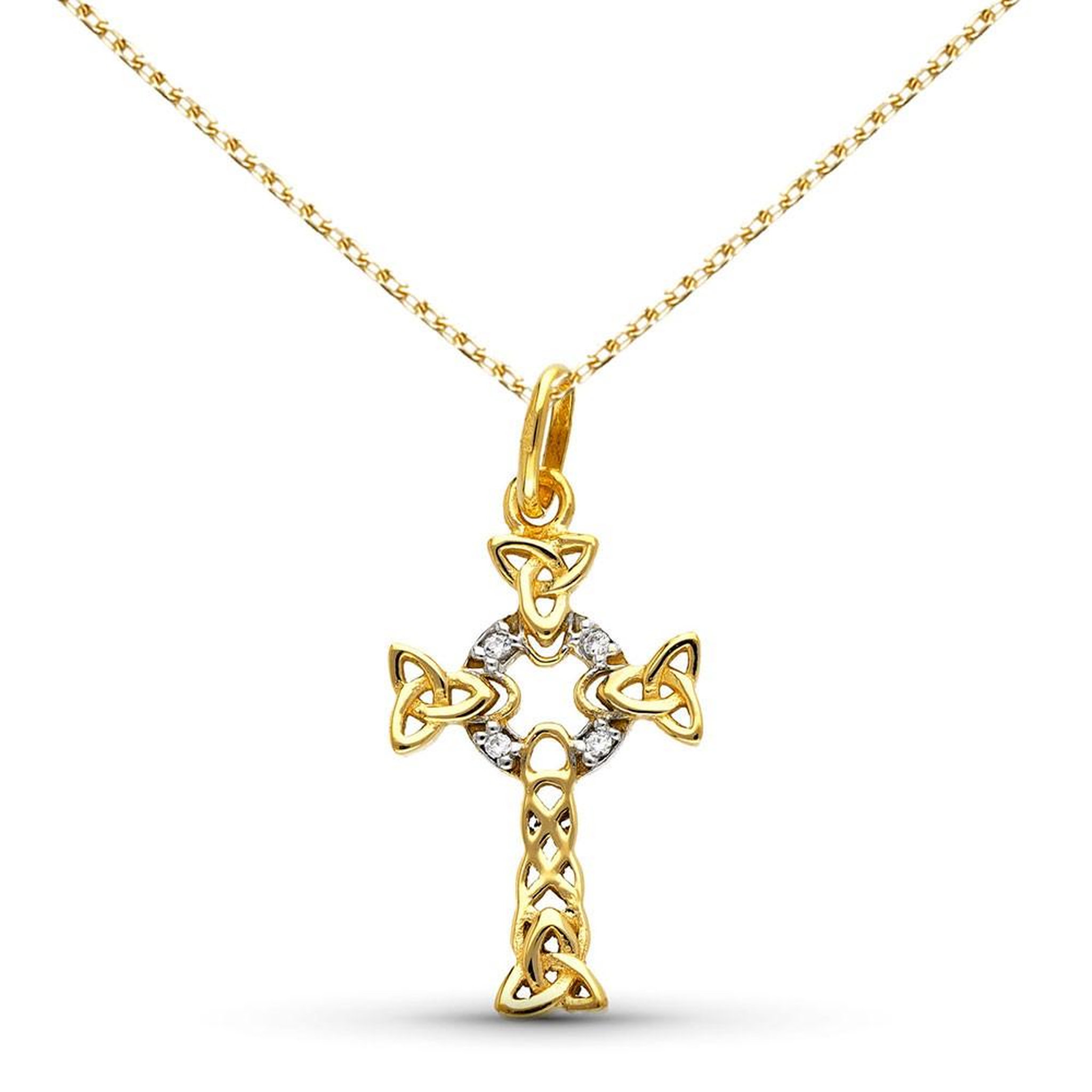 L'ATELIER D'AZUR Collier - Médaille Croix Or Bicolore Jaune et Blanc - Croix Celtique - Chaine Dorée