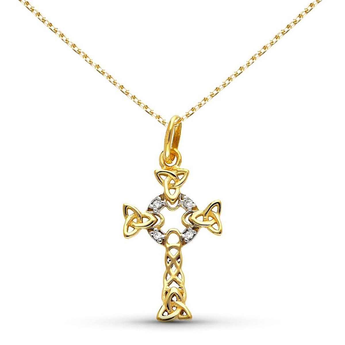 L'ATELIER D'AZUR Collier - Médaille Croix Or Bicolore Jaune et Blanc - Croix Celtique - Chaine Dorée