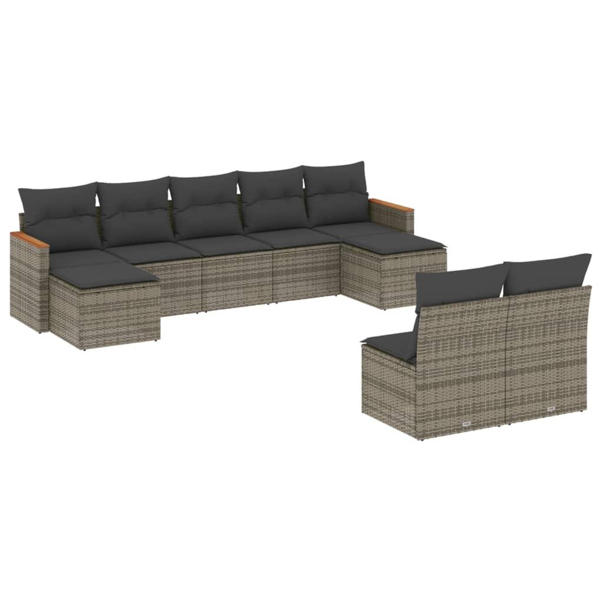 Voir la diapositive 2 : VIDAXL Salon de jardin 9 pcs avec coussins gris resine tressee