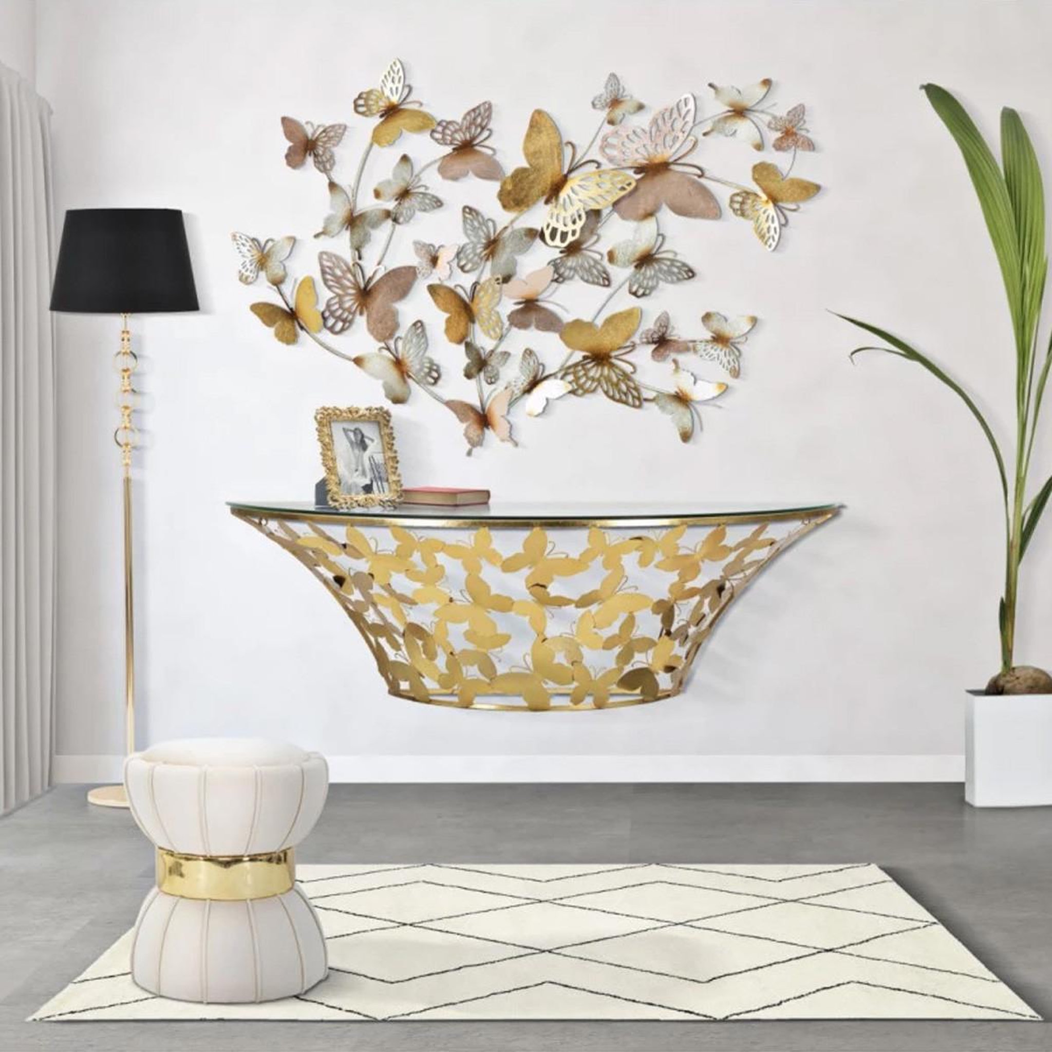 Voir la diapositive 6 : Paris Prix Console murale design  butterfly  120cm or