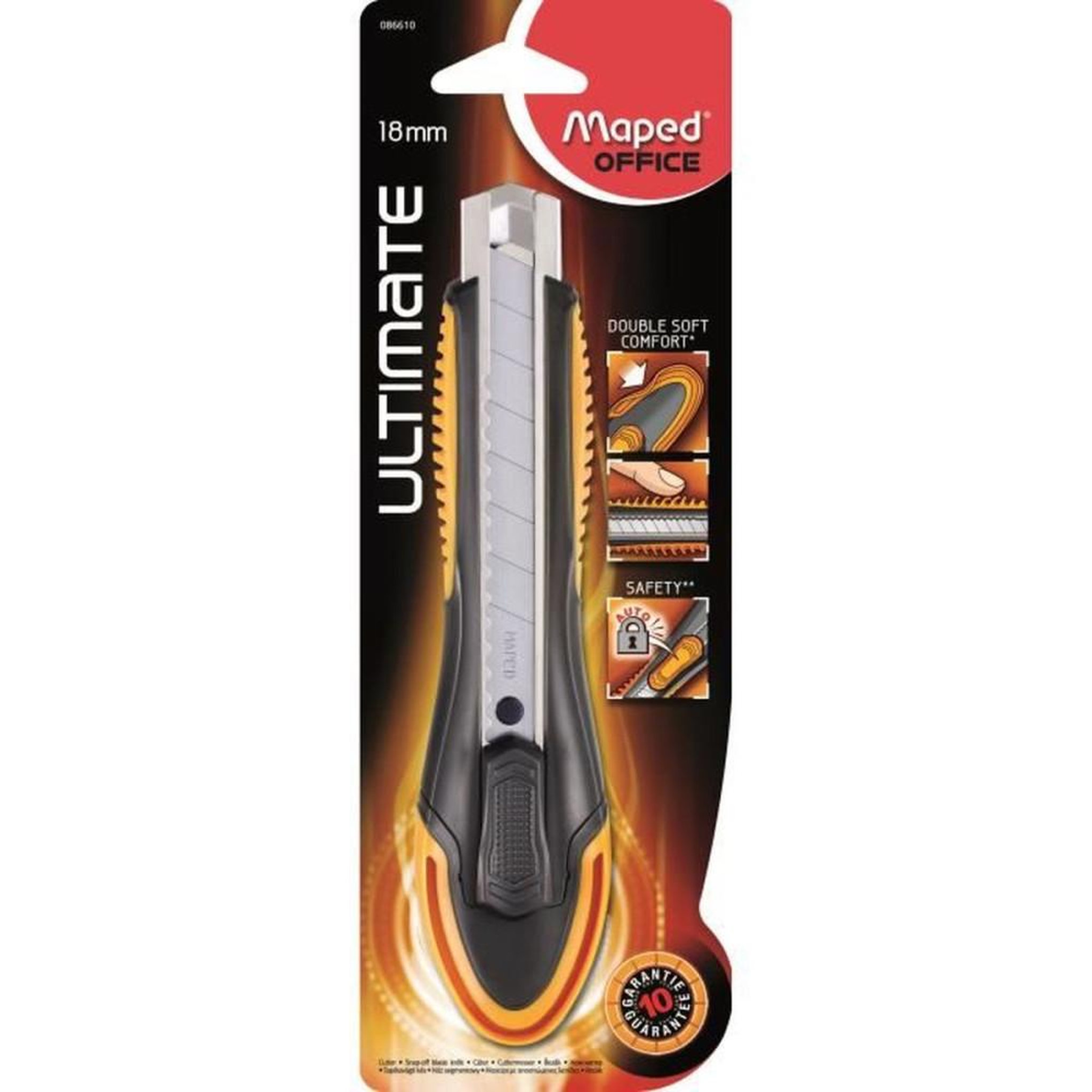 MAPED cutter droitier 18 mm avec verrouillage automatique de la lame et casse-lame intégré