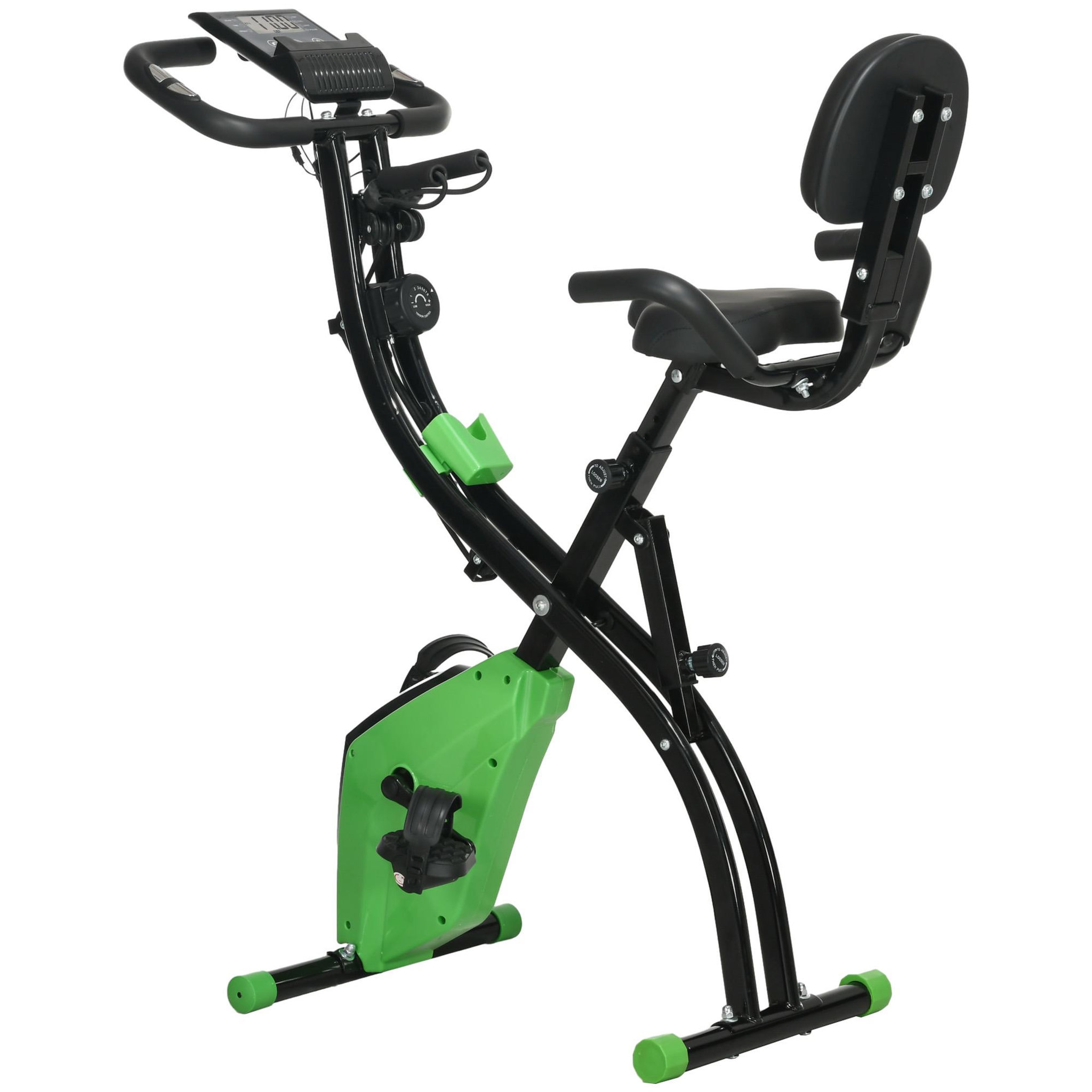 Voir la diapositive 1 : HOMCOM Vélo d'appartement pliant 8 niveaux de résistance magnétique dossier selle réglable poignées ergonomiques écran LCD multifonction suspensions support tablette acier