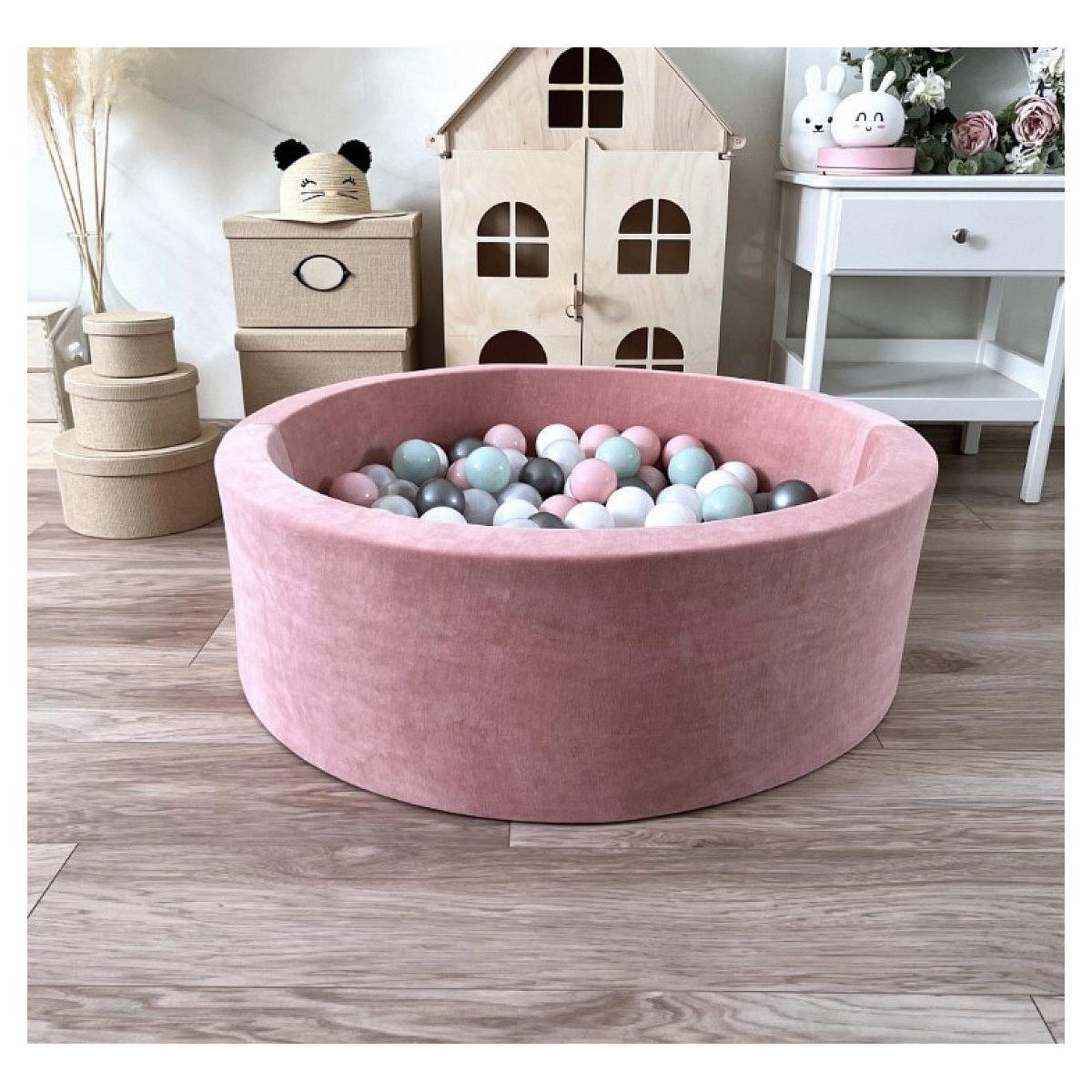 Voir la diapositive 2 : MONIO FOR KIDS Piscine à balles velours 90 cm rose + 200 balles
