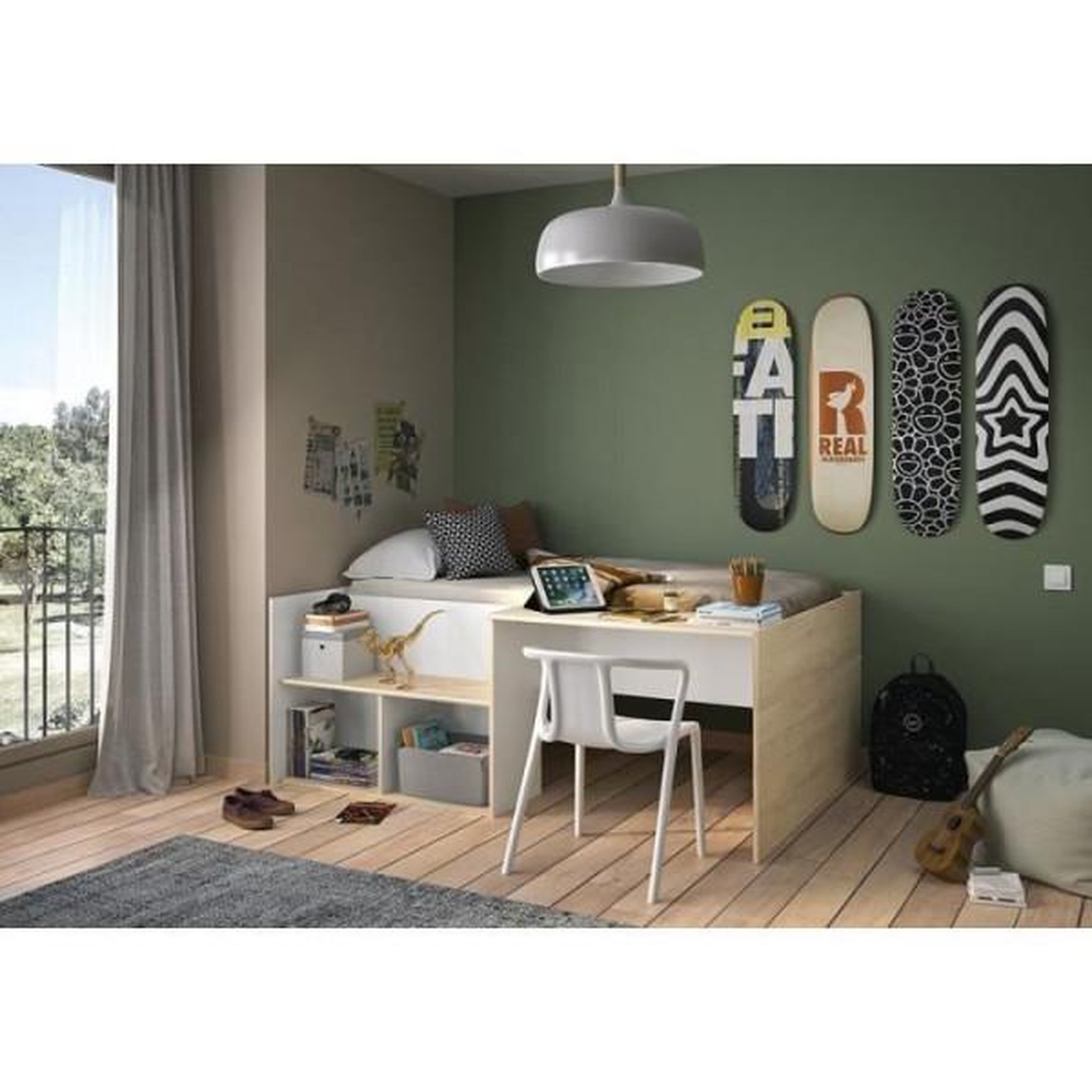 Voir la diapositive 2 : DIAGONE Lit combiné enfant OSCAR - 90 x 190 cm - Chene clair / Blanc - Diagone