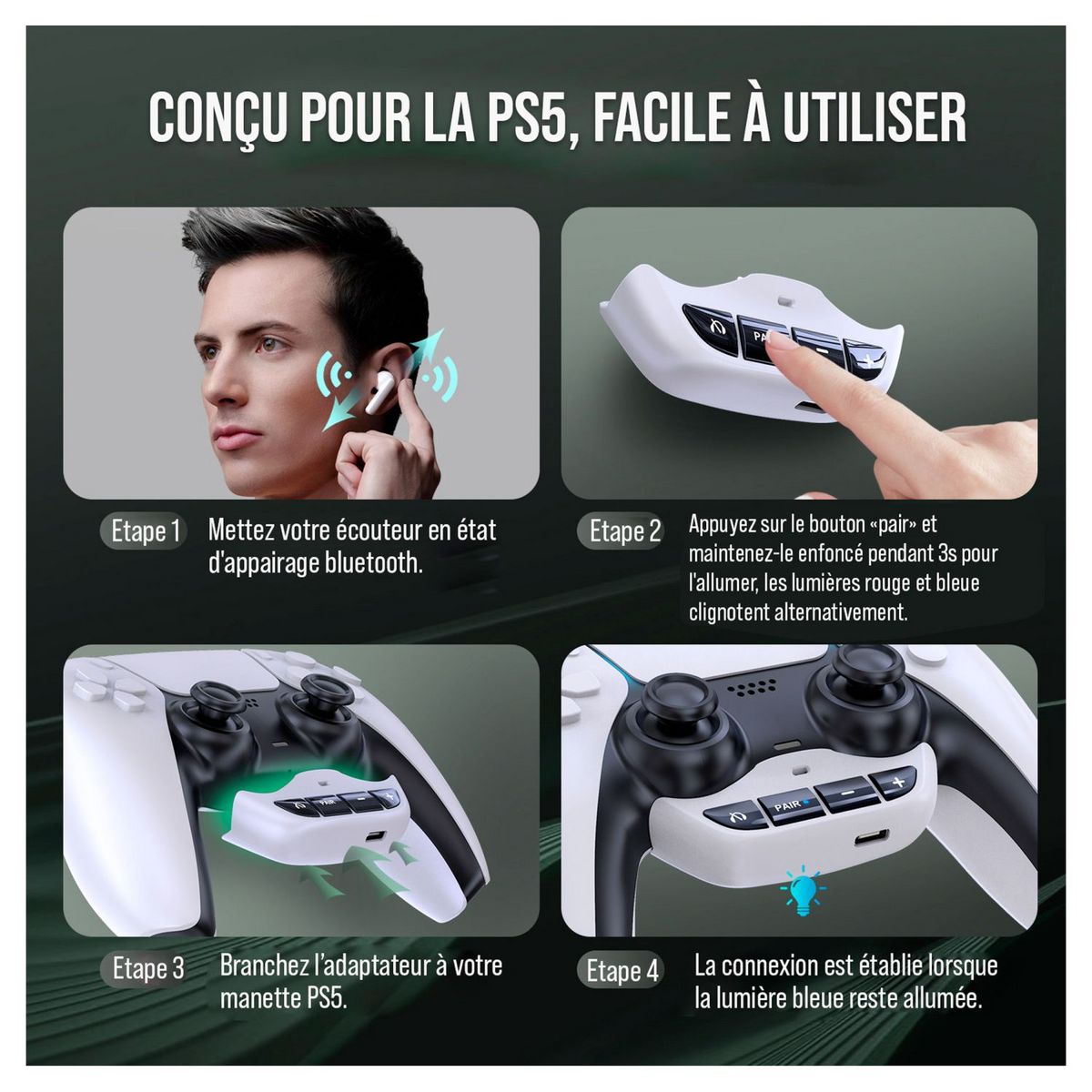 Adaptateur Casque / Ecouteurs Bluetooth pour Manette PS5