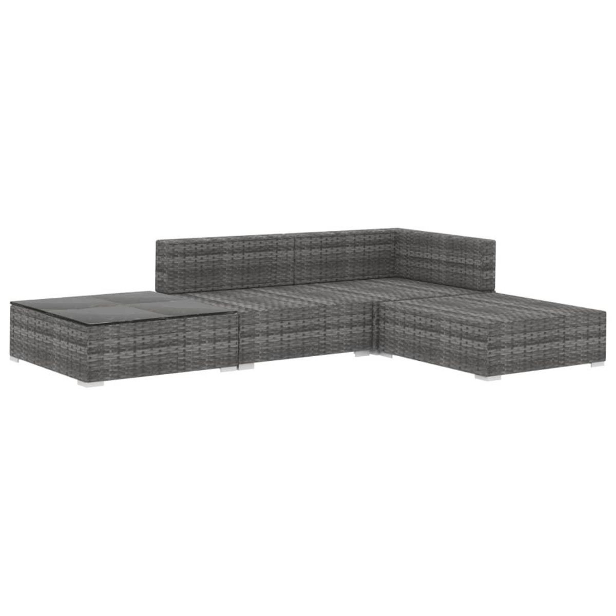 VIDAXL Salon de jardin 4 pcs avec coussins resine tressee gris