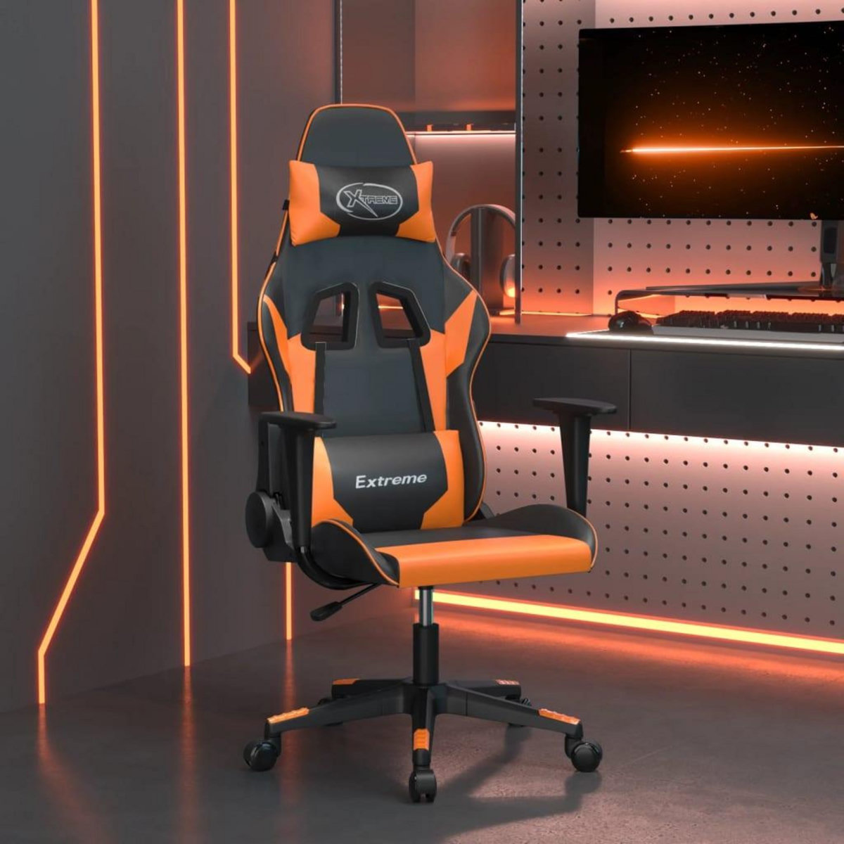 VIDAXL Chaise de jeu de massage Noir et orange Similicuir